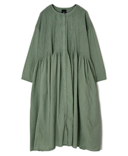 NMDS26234D 80s ORGANIC MICRO CHECK OVERDYE CREW-NECK BUTTON SHIRT MAXI DRESS WITH MINI PINTUCK