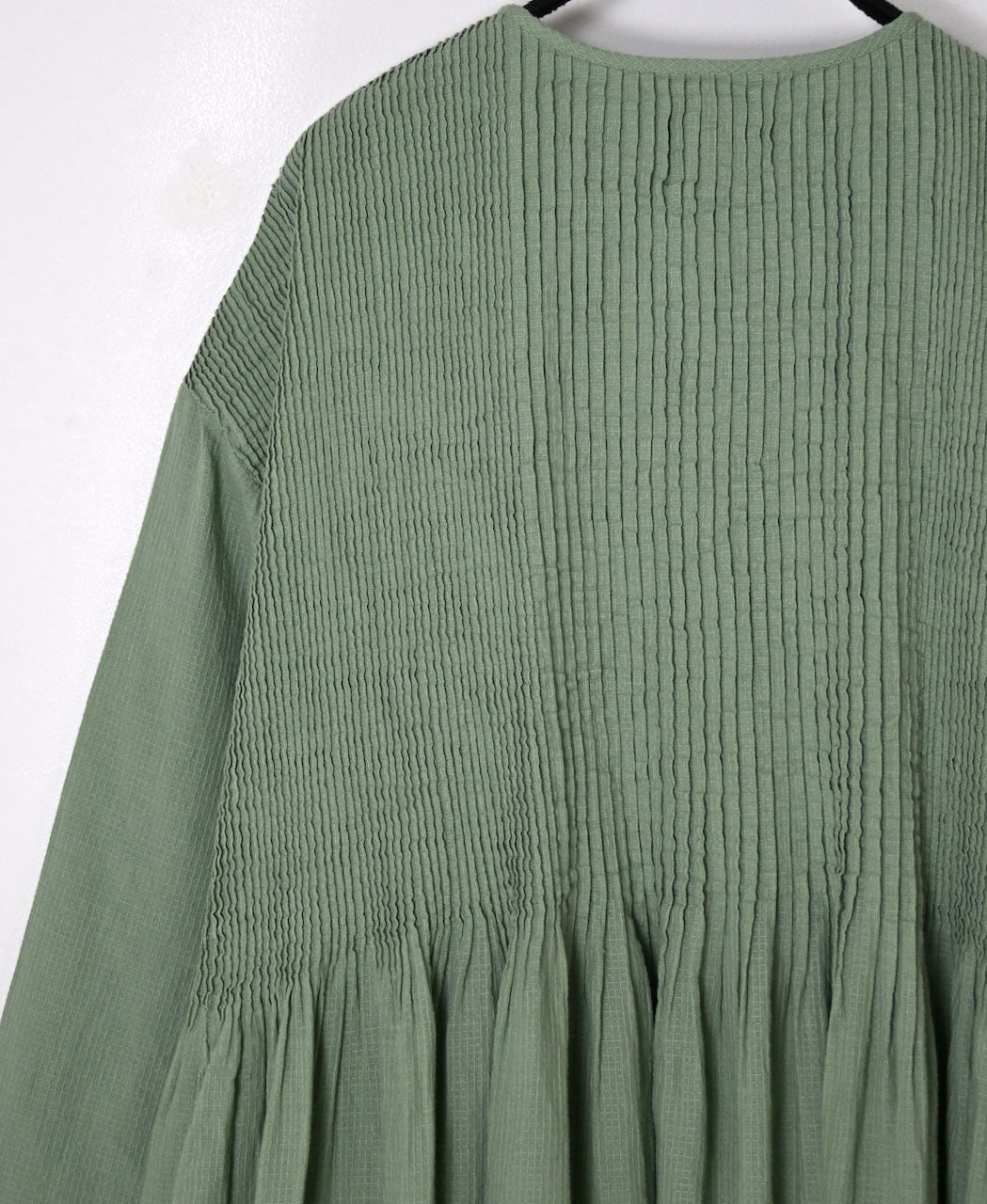 NMDS26234D 80s ORGANIC MICRO CHECK OVERDYE CREW-NECK BUTTON SHIRT MAXI DRESS WITH MINI PINTUCK