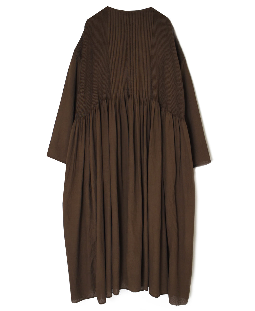 NMDS26234D 80s ORGANIC MICRO CHECK OVERDYE CREW-NECK BUTTON SHIRT MAXI DRESS WITH MINI PINTUCK