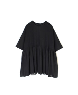 NMDS26241 80s ORGANIC COTTON VOILE CREW-NECK PULLOVER HALF/SLEEVE  SHIRT WITH MINI PINTUCK