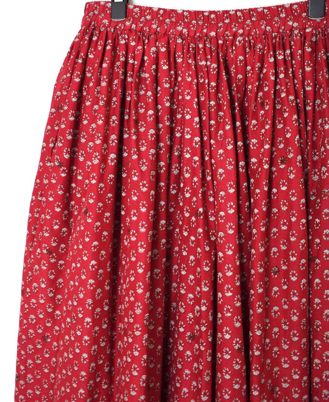 NMDS26254 80s VOILE SMALL GENTIANA BLOCK PRINT GATHERED SKIRT WITH LINING