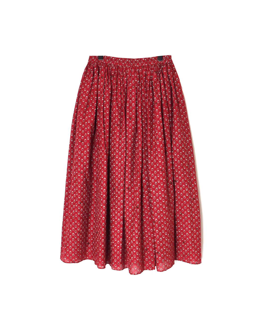 NMDS26254 80s VOILE SMALL GENTIANA BLOCK PRINT GATHERED SKIRT WITH LINING