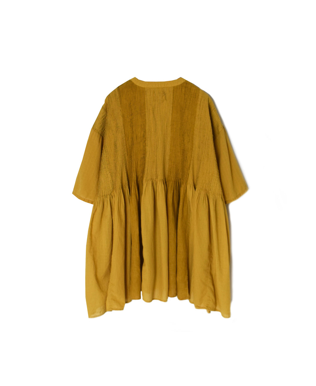 NMDS26262D ORGANIC COTTON/LINEN PATCHWORK OVERDYE V-NECK S/SLEEVE SHIRT WITH MINI PINTUCK