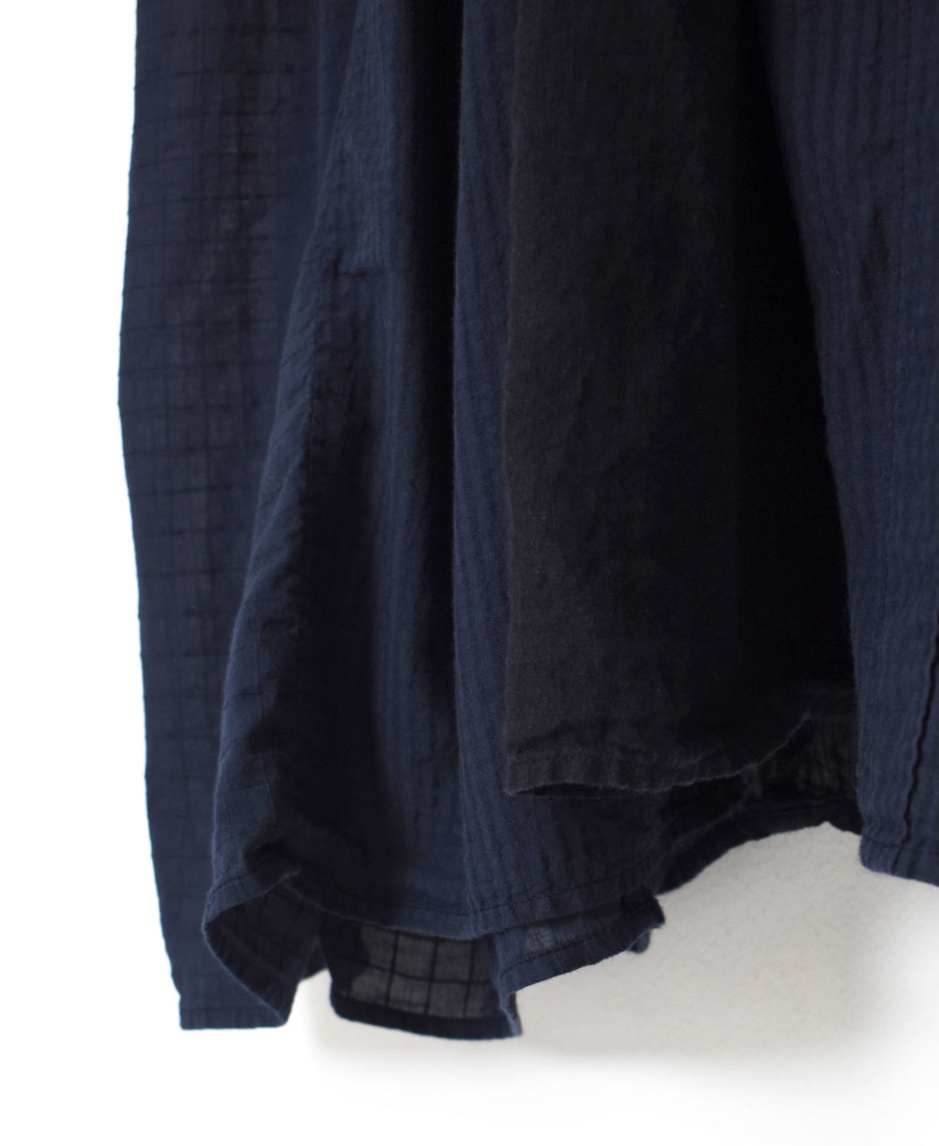 NMDS26264D ORGANIC COTTON/LINEN PATCHWORK OVERDYE BANDED F/SLEEVE SHIRT DRESS WITH MINI PINTUCK