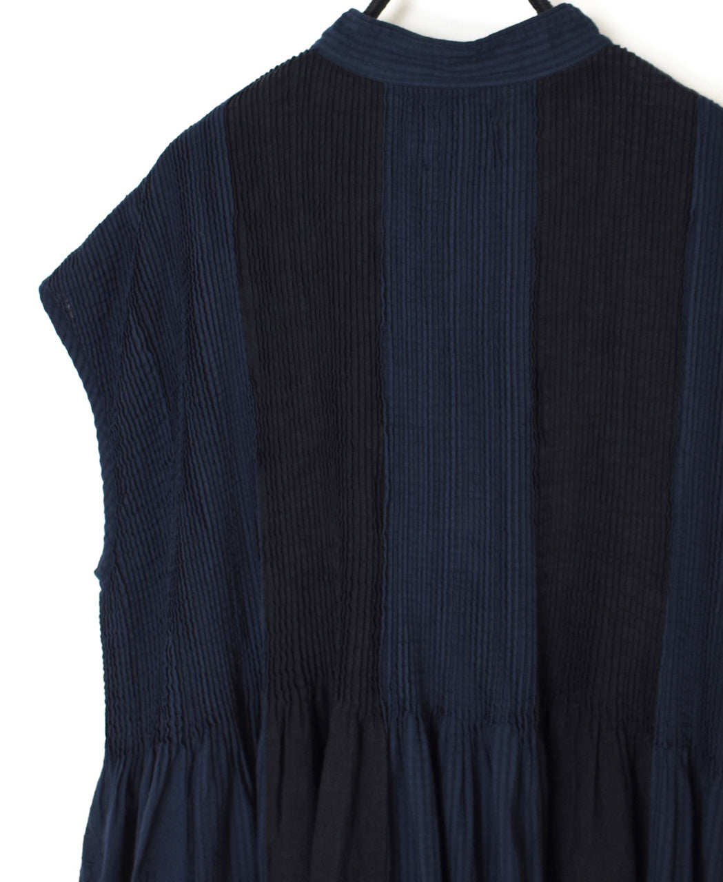 NMDS26264D ORGANIC COTTON/LINEN PATCHWORK OVERDYE BANDED F/SLEEVE SHIRT DRESS WITH MINI PINTUCK