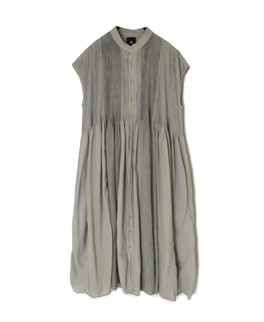 NMDS26264D ORGANIC COTTON/LINEN PATCHWORK OVERDYE BANDED F/SLEEVE SHIRT DRESS WITH MINI PINTUCK
