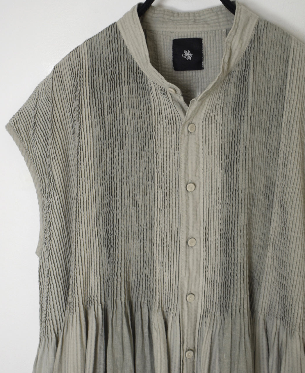 NMDS26264D ORGANIC COTTON/LINEN PATCHWORK OVERDYE BANDED F/SLEEVE SHIRT DRESS WITH MINI PINTUCK