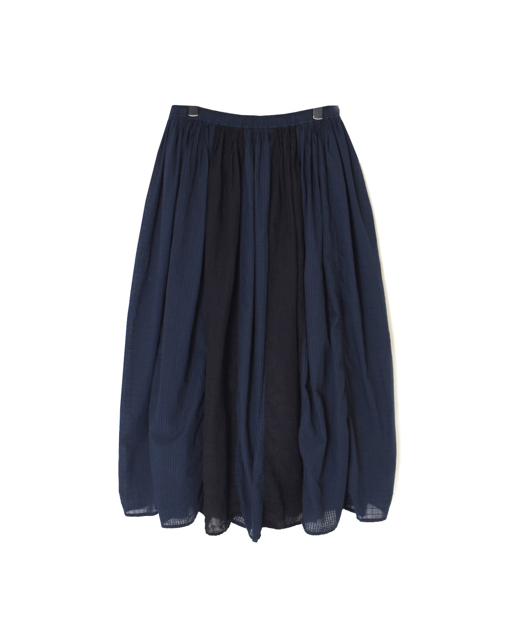 NMDS26265D 80s ORGANIC COTTON/80s LINEN PATCHWORK OVERDYE RAJASTHAN TUCK GATHERED SKIRT
