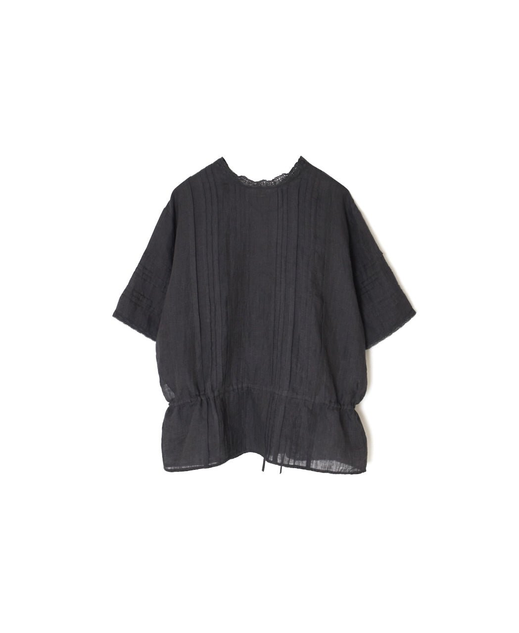 NMDS26271 80s POWER LOOM LINEN PLAIN LACE PINTUCK HALF/SLEEVE 2WAY SHIRT