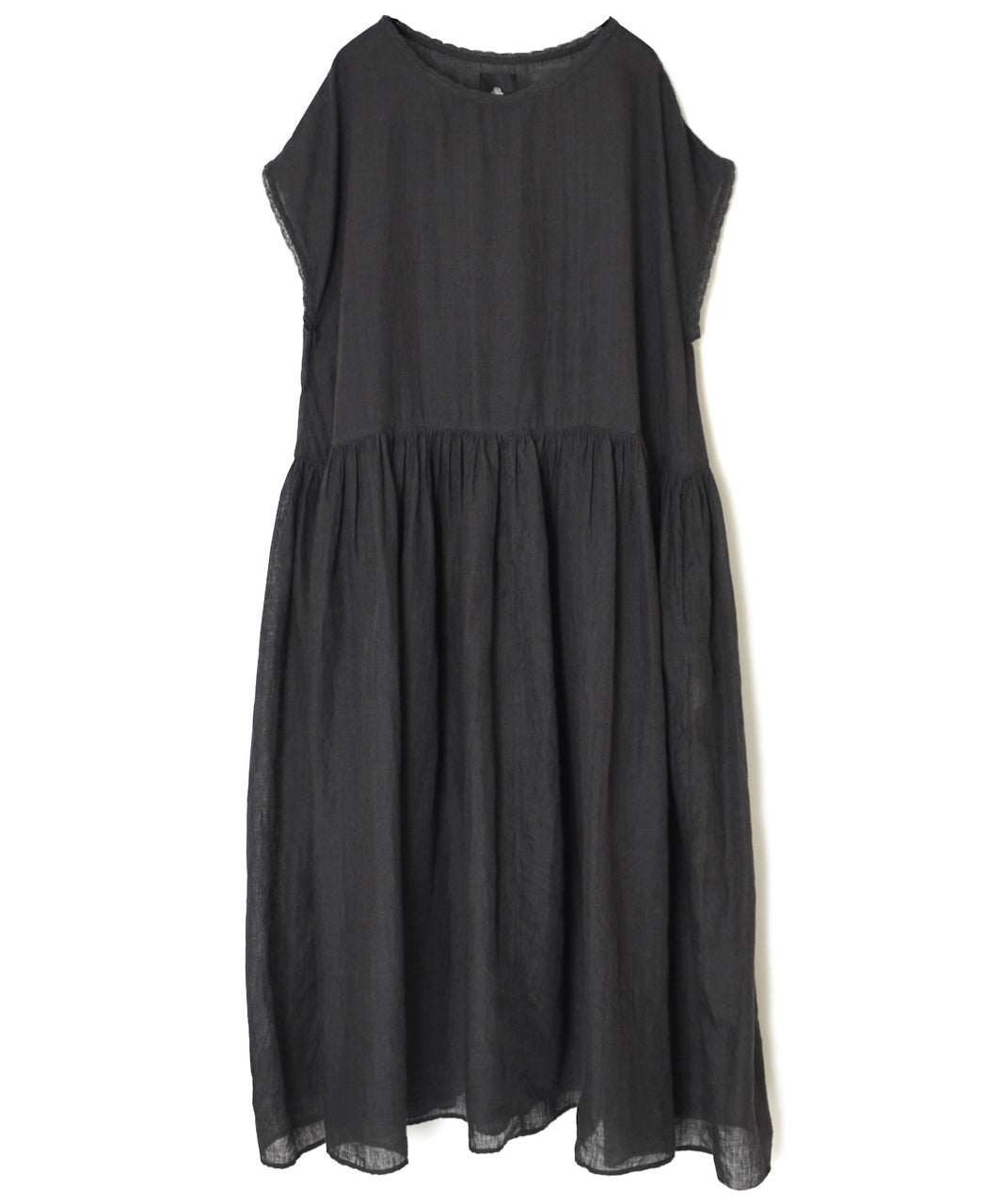 NMDS26272 80s POWER LOOM LINEN PLAIN BOAT-NECK LACE PULLOVER DRESS