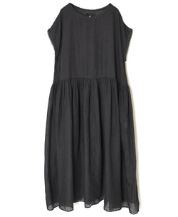 NMDS26272 80s POWER LOOM LINEN PLAIN BOAT-NECK LACE PULLOVER DRESS