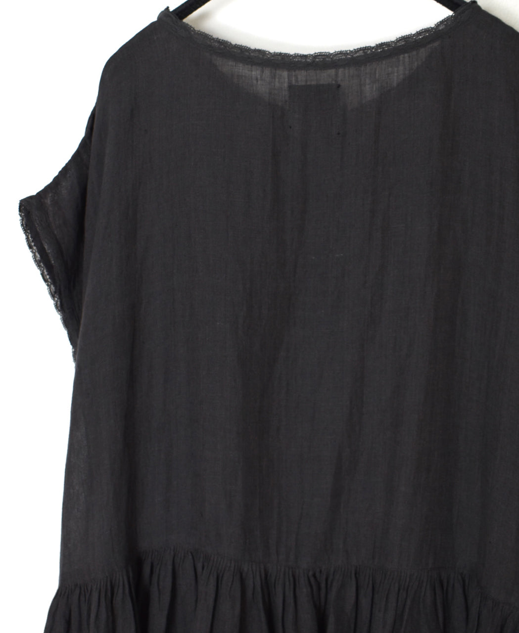NMDS26272 80s POWER LOOM LINEN PLAIN BOAT-NECK LACE PULLOVER DRESS