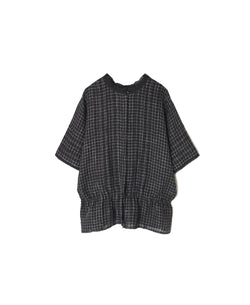 NMDS26281 80s POWER LOOM LINEN CHECK LACE PINTUCK HALF/SLEEVE 2WAY SHIRT