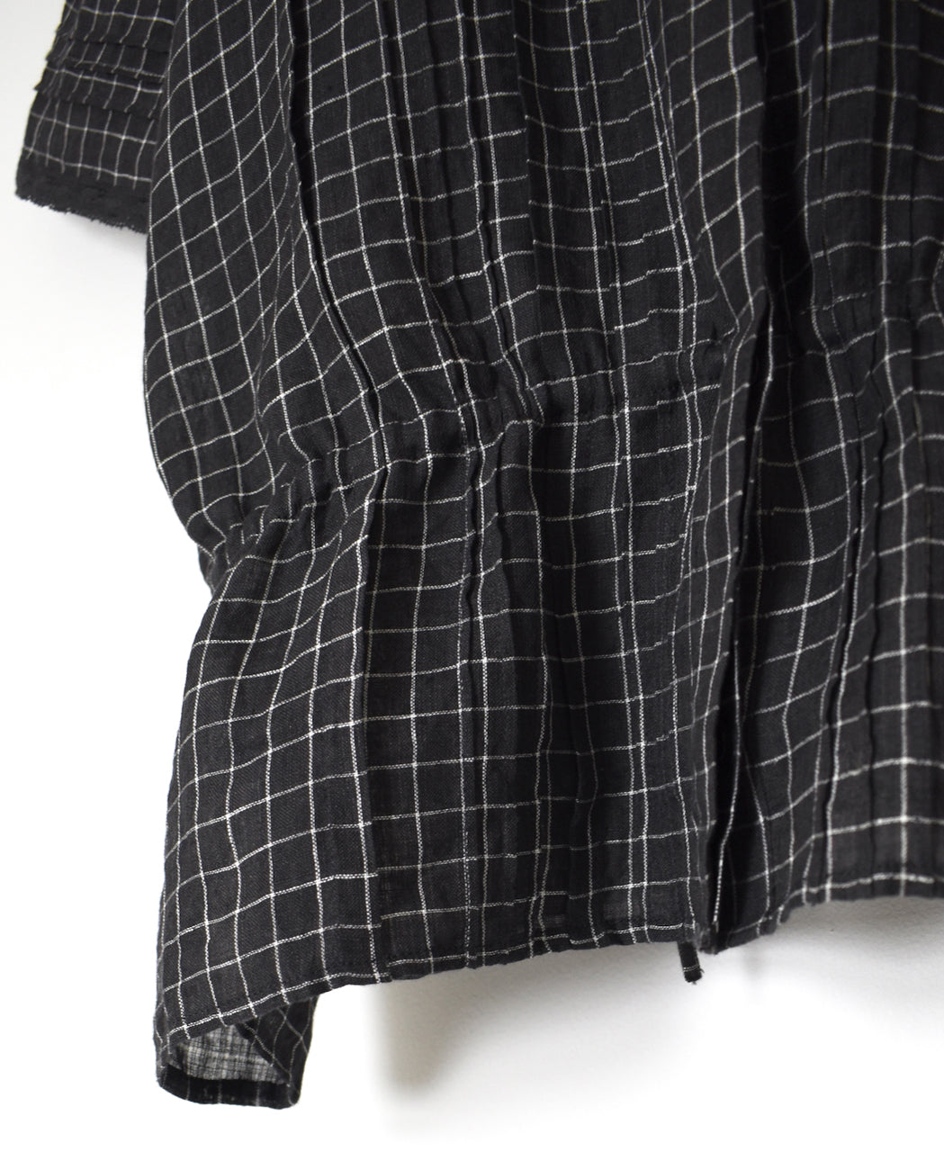 NMDS26281 80s POWER LOOM LINEN CHECK LACE PINTUCK HALF/SLEEVE 2WAY SHIRT