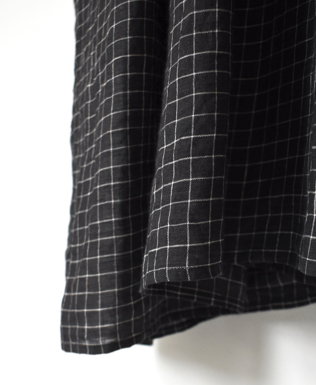 NMDS26284 80s POWER LOOM LINEN CHECK REGULAR COLLAR DRESS WITH RAJASTAN GATHER