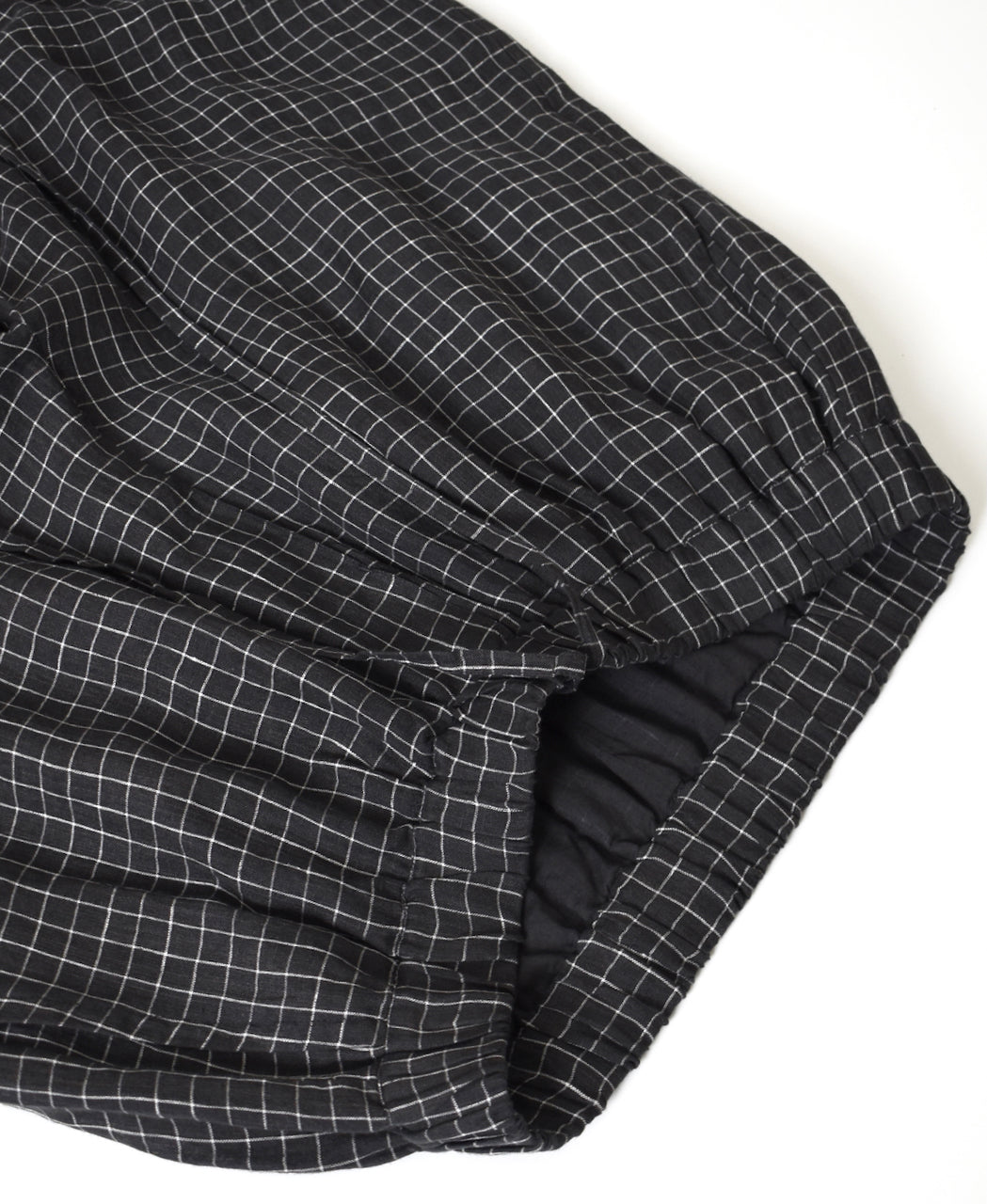 NMDS26285 80s POWER LOOM LINEN CHECK WIDE PANTS