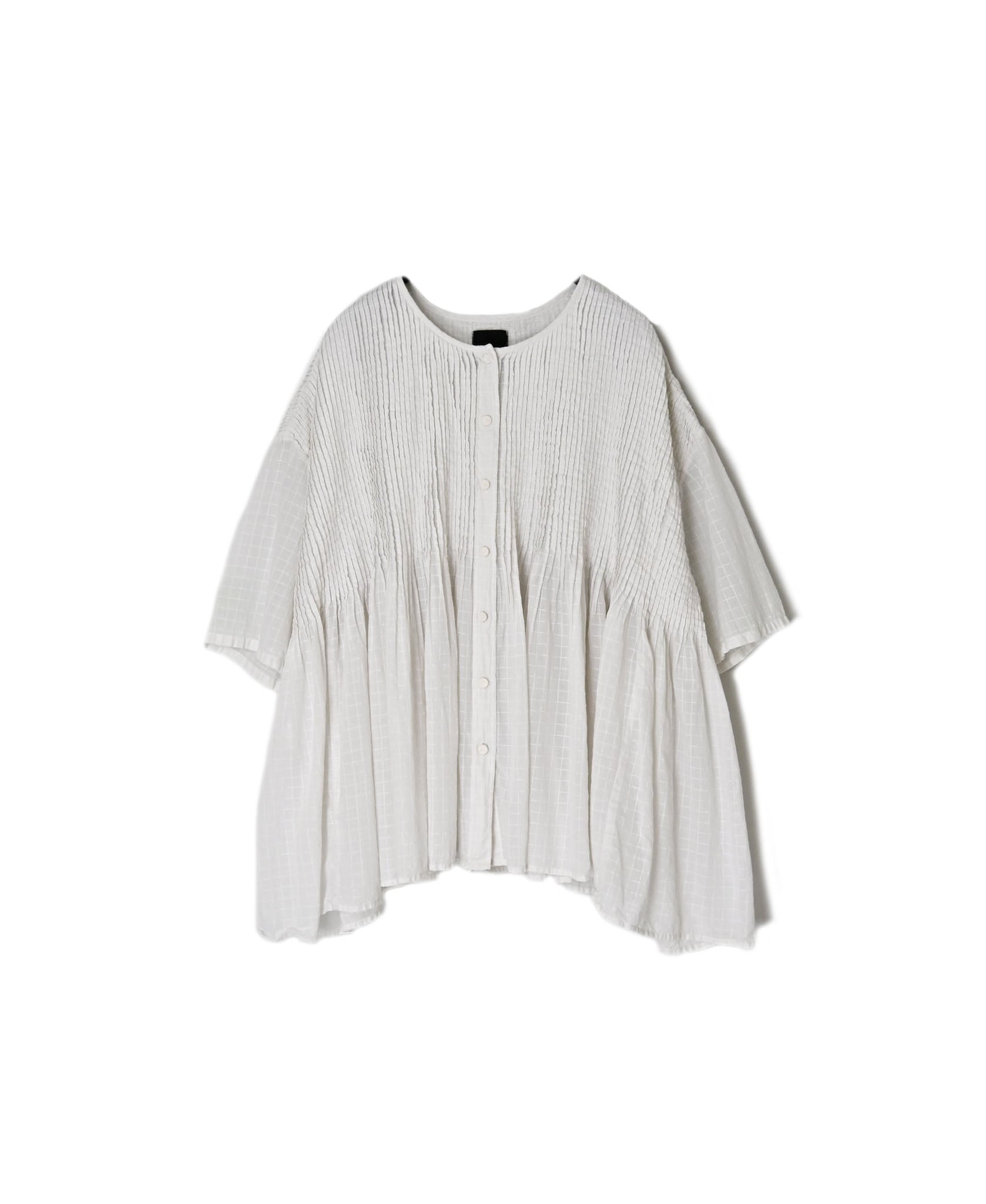 NMDS26501D 80s ORGANIC DOBIE CHECK OVERDYE CREW-NECK BUTTON SHIRT WITH PINTUCK