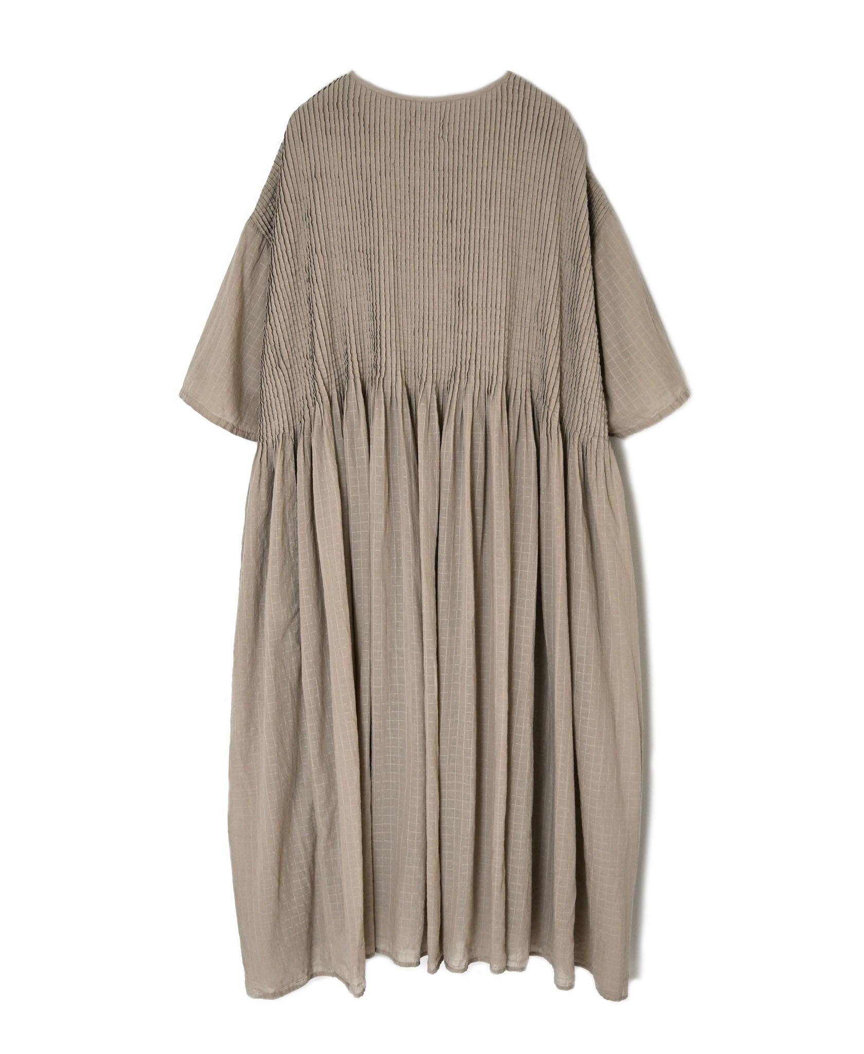 NMDS26504D 80s ORGANIC DOBIE CHECK OVERDYE CREW-NECK BUTTON SHIRT MAXI DRESS WITH PINTUCK
