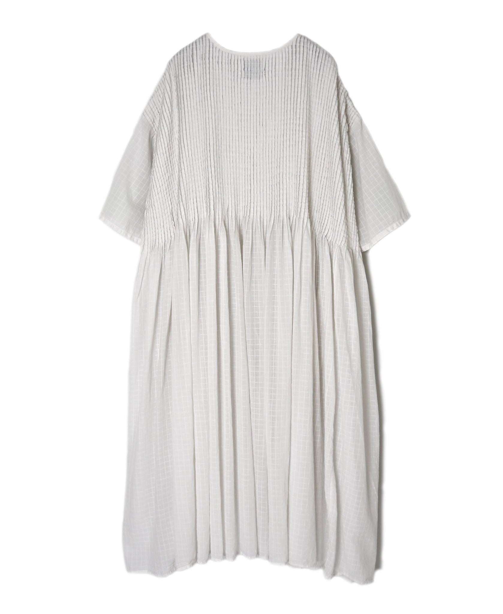 NMDS26504D 80s ORGANIC DOBIE CHECK OVERDYE CREW-NECK BUTTON SHIRT MAXI DRESS WITH PINTUCK