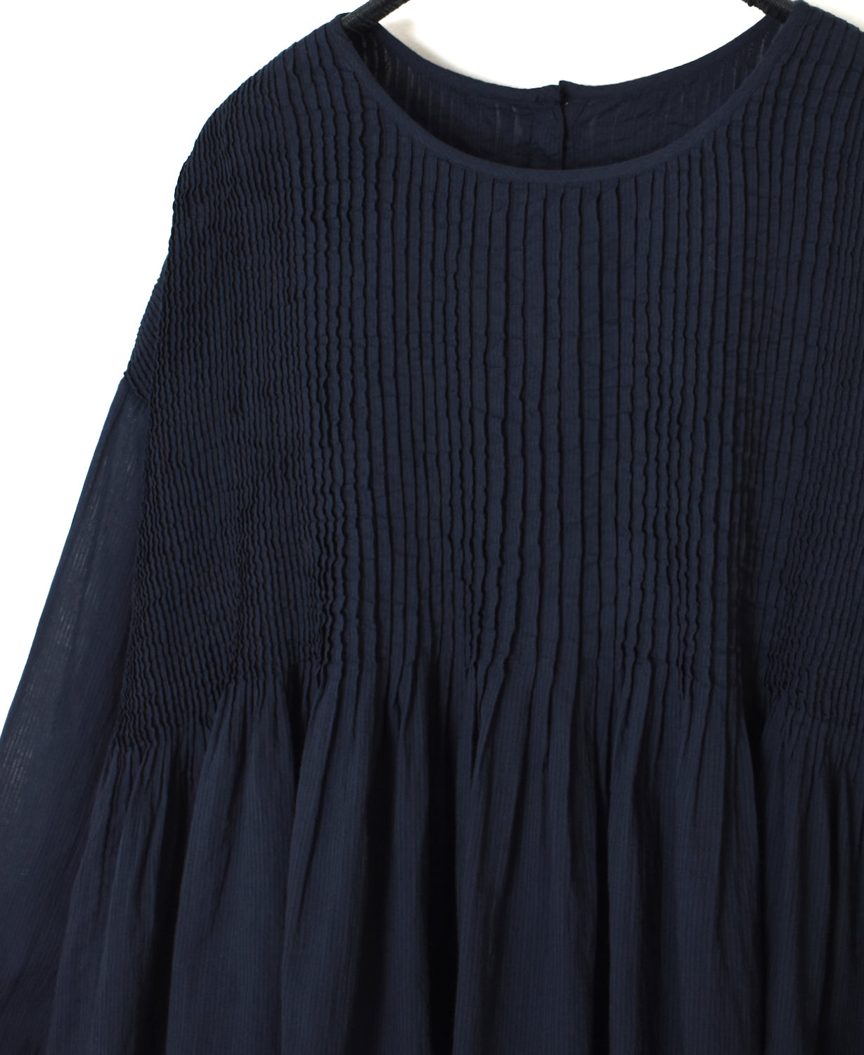 NMDS26511D 80s ORGANIC VOILE STRIPE (OVERDYE) CREW-NECK 3/4 SL SHIRT WITH MINI PINTUCK