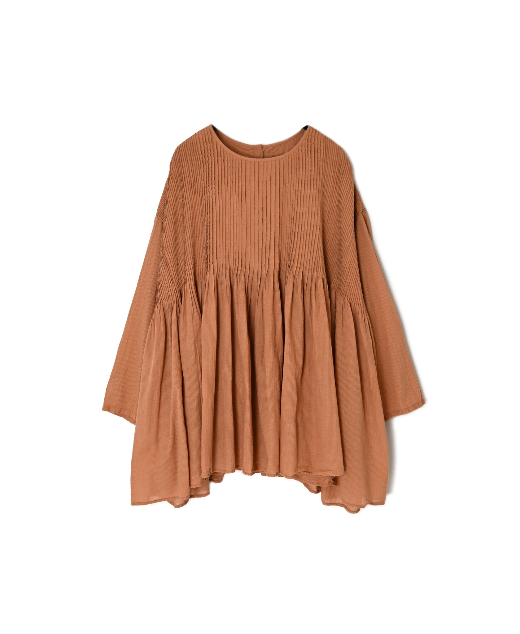 NMDS26511D 80s ORGANIC VOILE STRIPE (OVERDYE) CREW-NECK 3/4 SL SHIRT WITH MINI PINTUCK