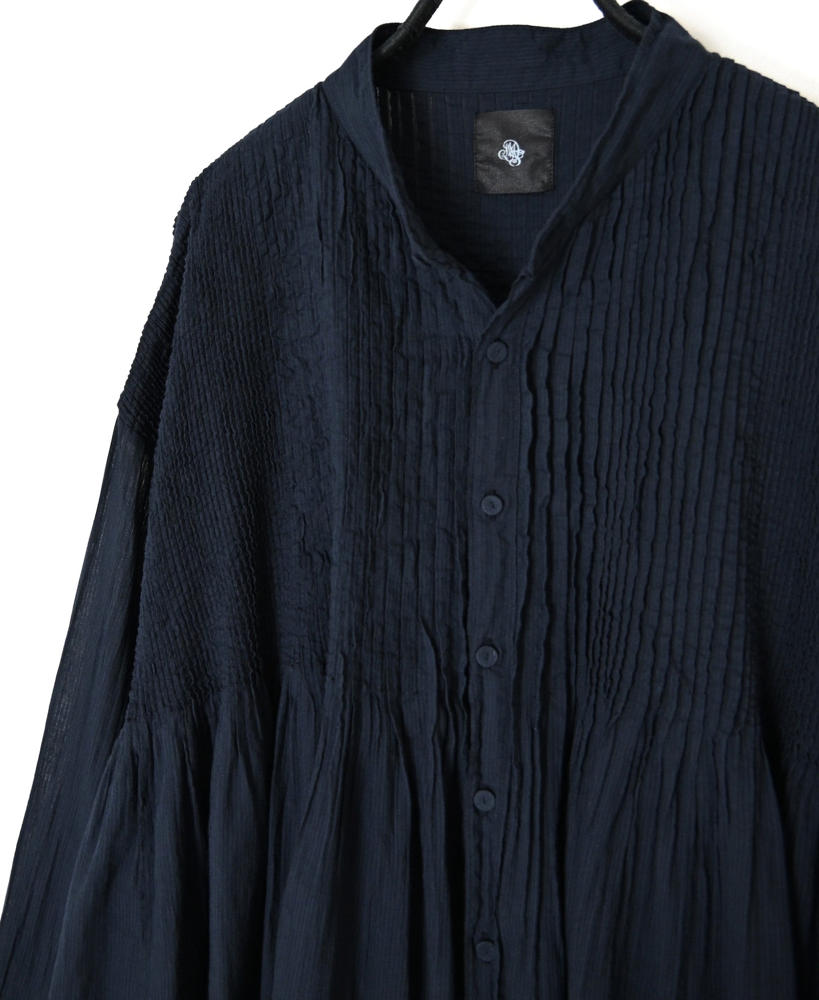 NMDS26512D 80s ORGANIC VOILE STRIPE (OVERDYE) MINI PINTUCK BANDED SHIRT