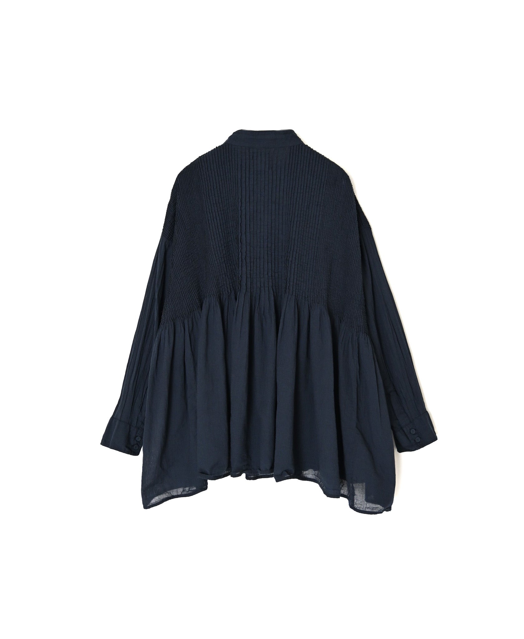 NMDS26512D 80s ORGANIC VOILE STRIPE (OVERDYE) MINI PINTUCK BANDED SHIRT