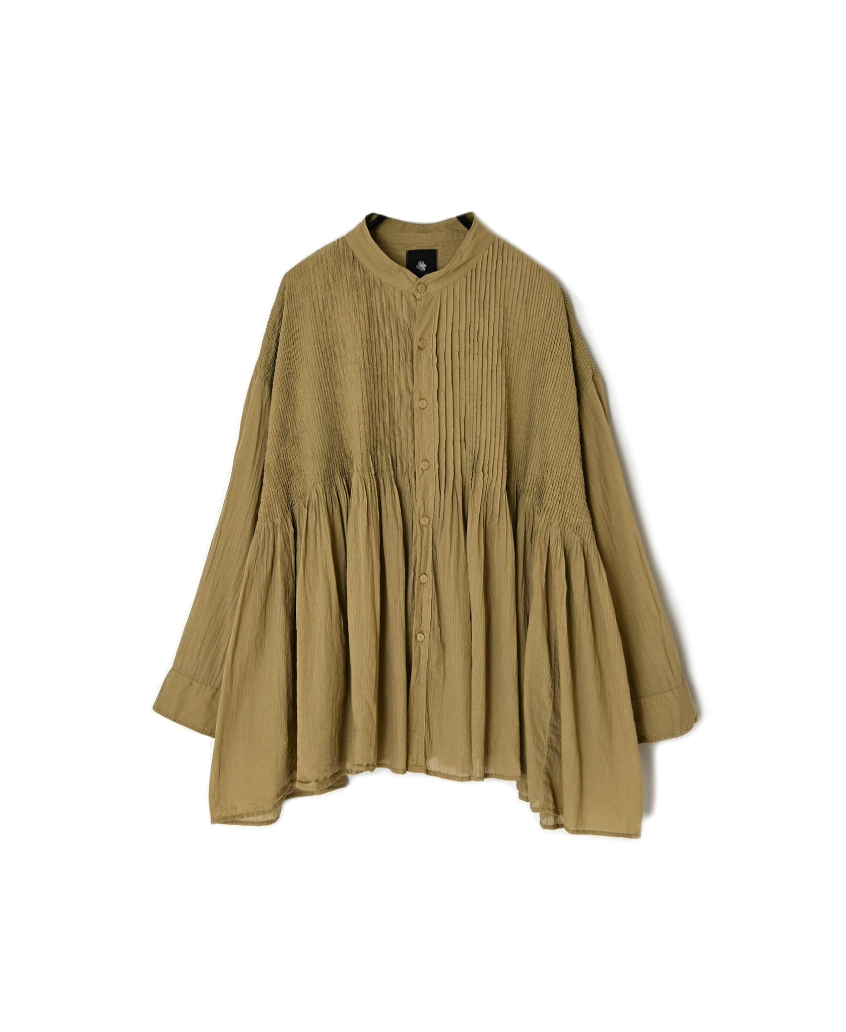 NMDS26512D 80s ORGANIC VOILE STRIPE (OVERDYE) MINI PINTUCK BANDED SHIRT