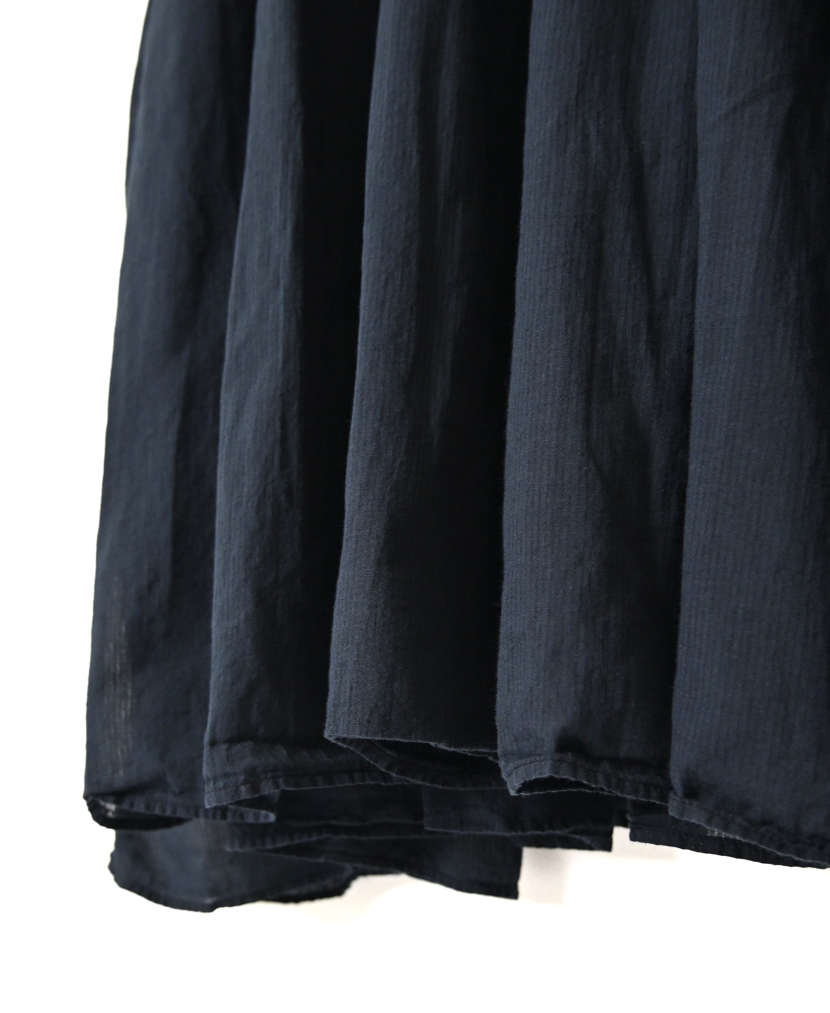 NMDS26513D 80s ORGANIC VOILE STRIPE (OVERDYE) CREW-NECK F/SL DRESS WITH PINTUCK