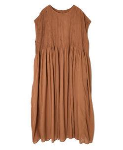 NMDS26513D 80s ORGANIC VOILE STRIPE (OVERDYE) CREW-NECK F/SL DRESS WITH PINTUCK