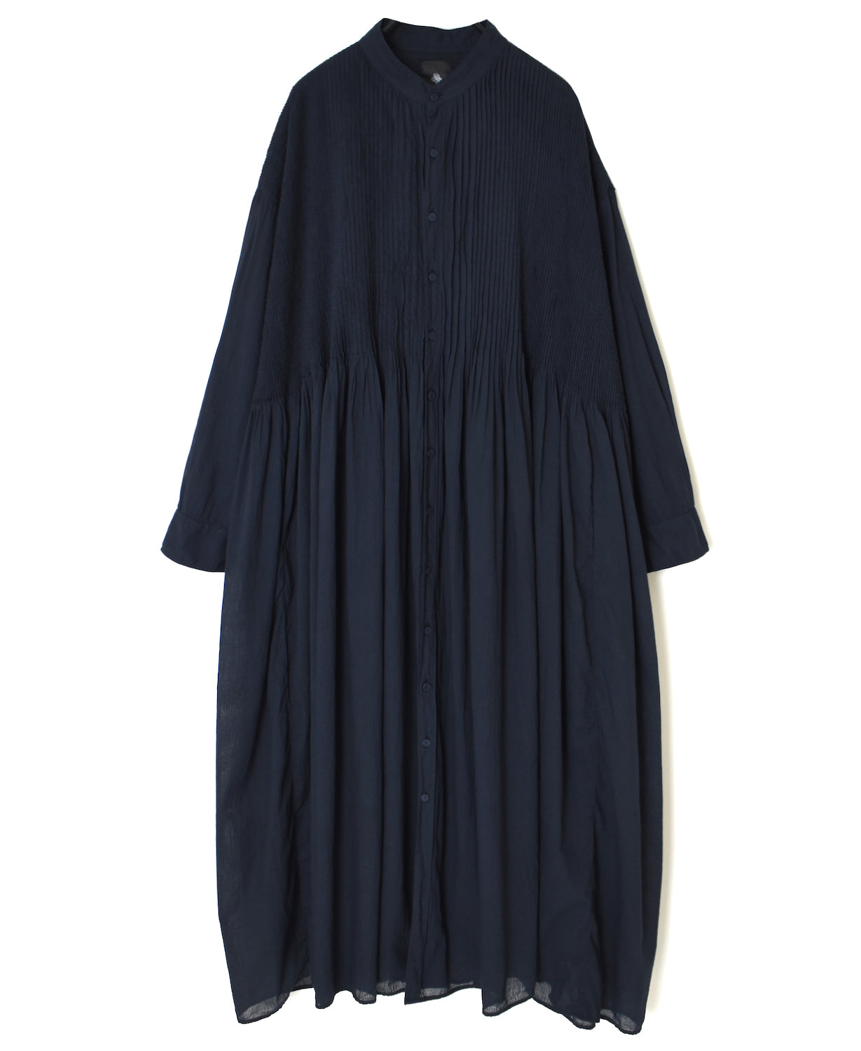 NMDS26514D 80s ORGANIC VOILE STRIPE (OVERDYE) BANDED SHIRT DRESS WITH MINI PINTUCK