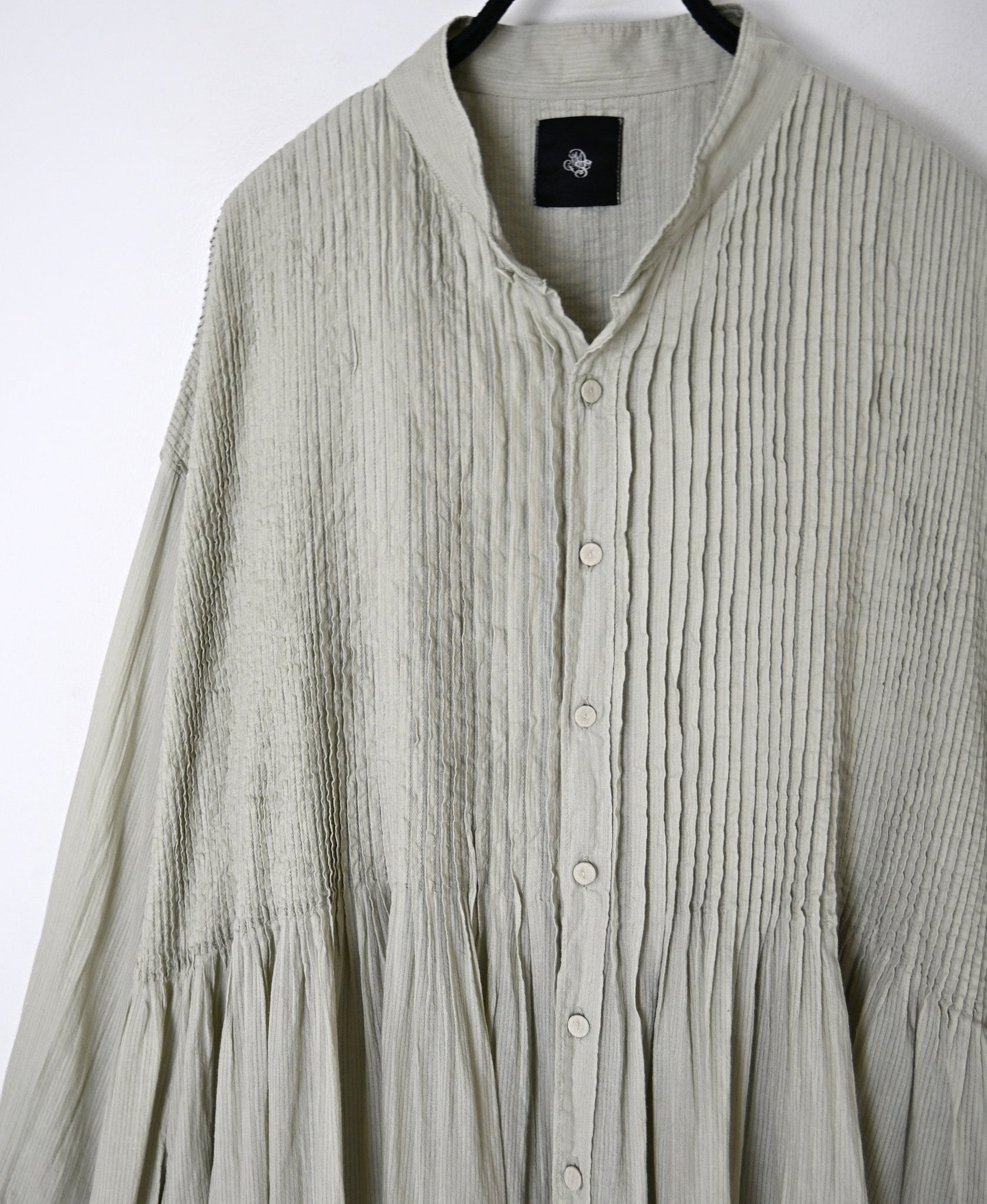 NMDS26514D 80s ORGANIC VOILE STRIPE (OVERDYE) BANDED SHIRT DRESS WITH MINI PINTUCK