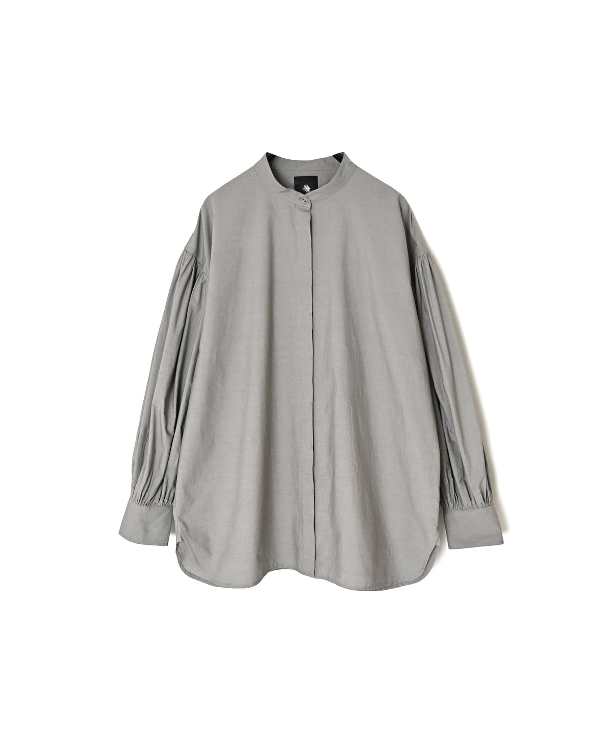 NMDS26531 60s ORGANIC POPLIN PLAIN BANDED COLLAR GATHERED SLEEVE SHIRT