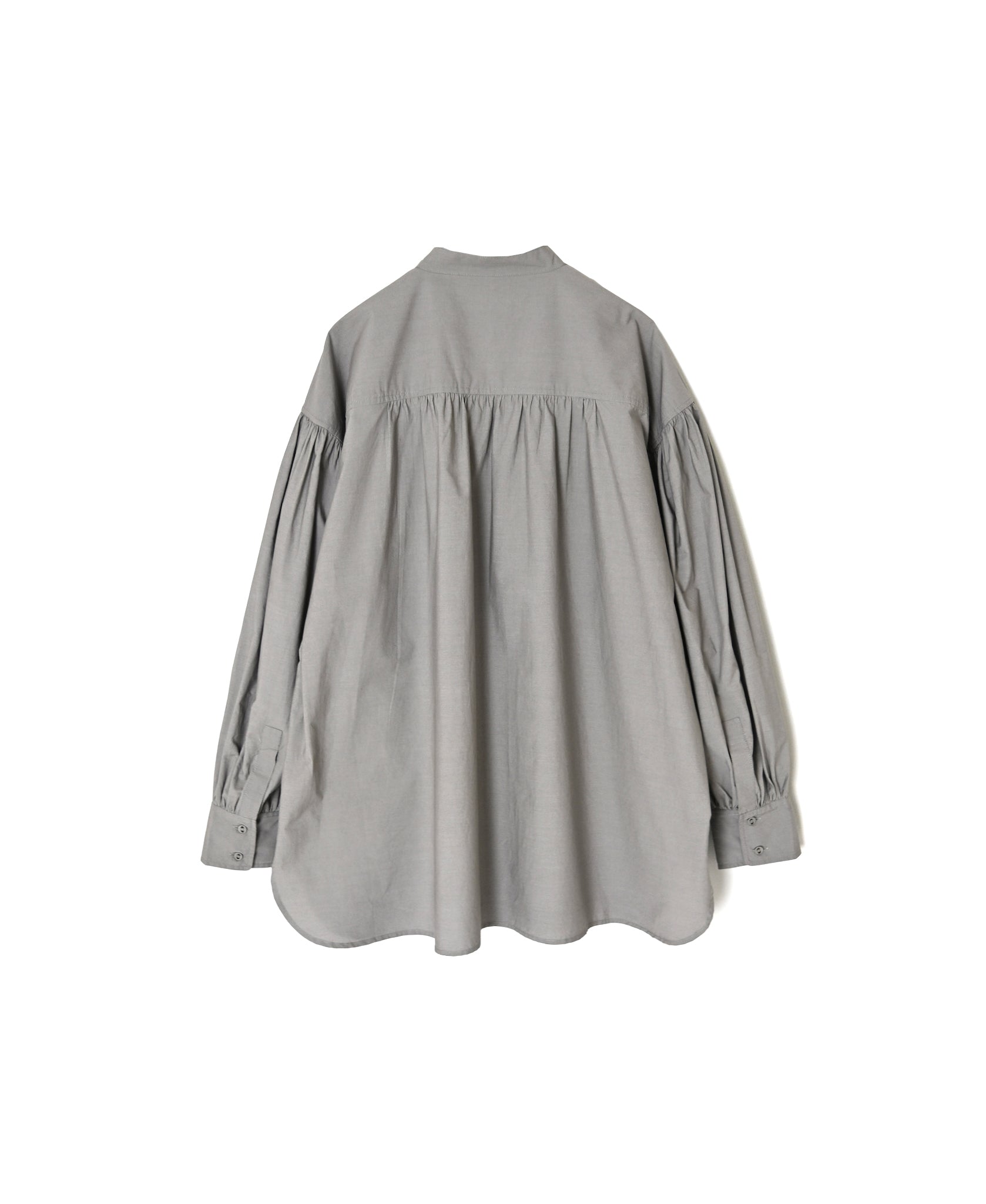 NMDS26531 60s ORGANIC POPLIN PLAIN BANDED COLLAR GATHERED SLEEVE SHIRT