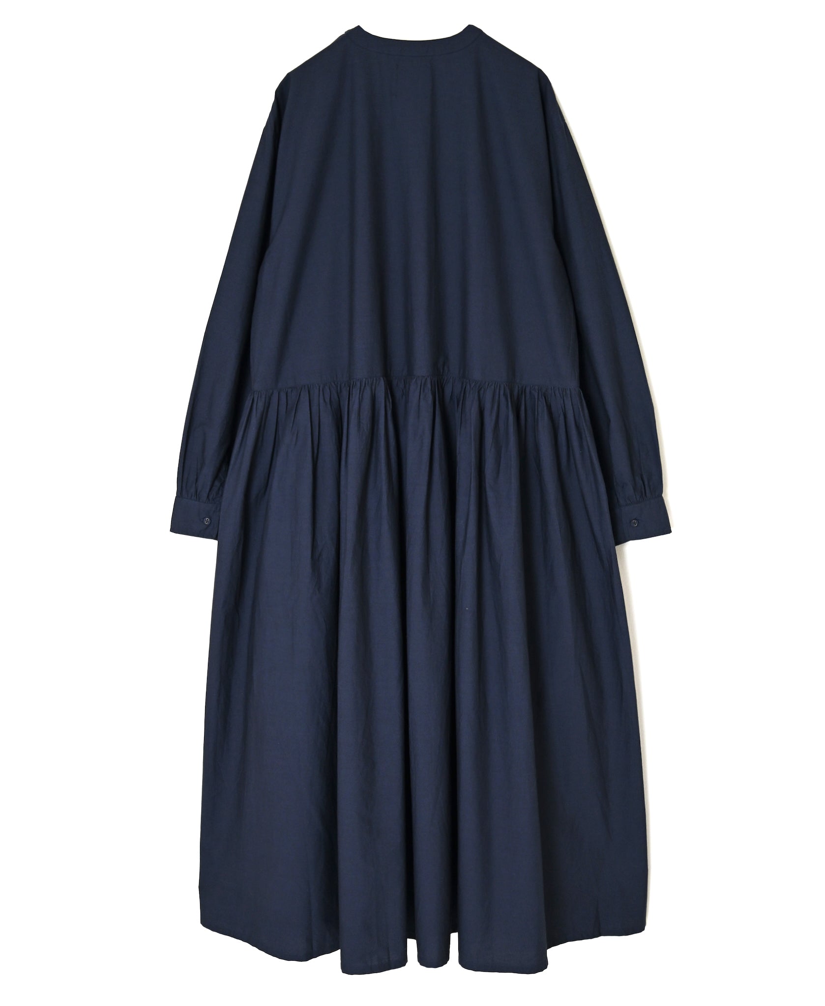 NMDS26534 60s ORGANIC POPLIN PLAIN GATHERED V-NECK DRESS