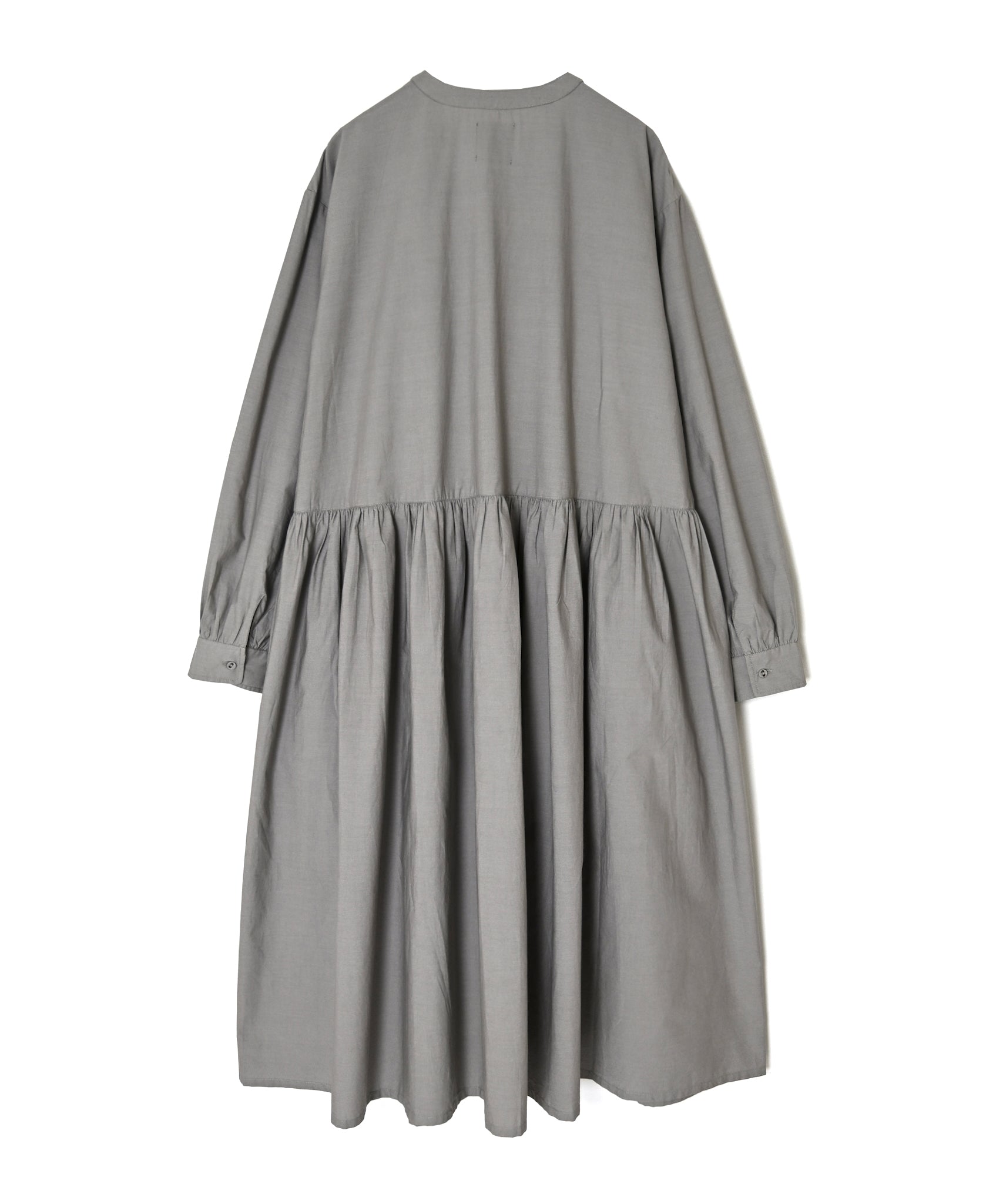 NMDS26534 60s ORGANIC POPLIN PLAIN GATHERED V-NECK DRESS