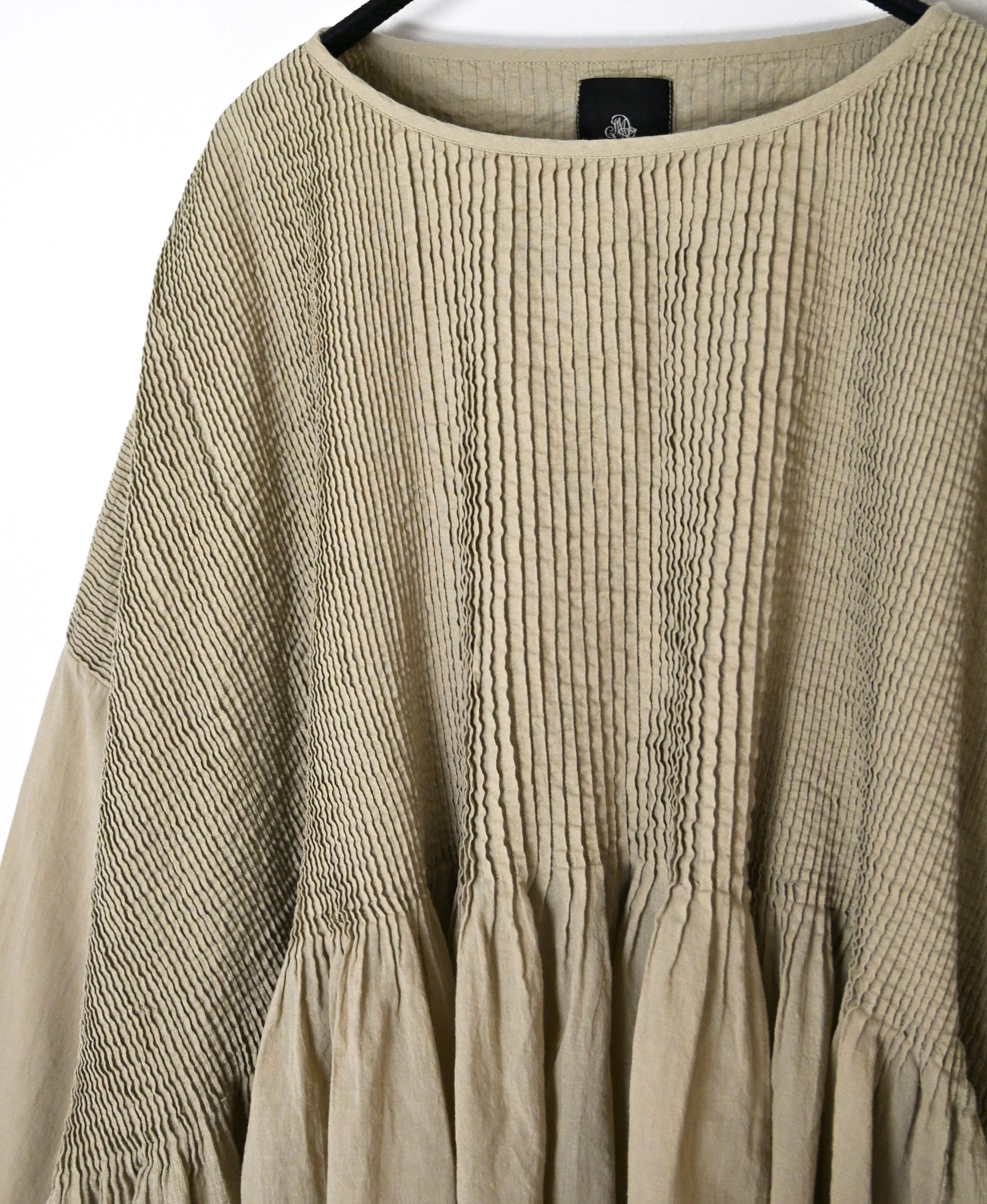 NMDS26601D ORGANIC MICRO CHECK&VOILE PLAIN PATCHWORK OVERDYE MINI PINTUCK PULLOVER