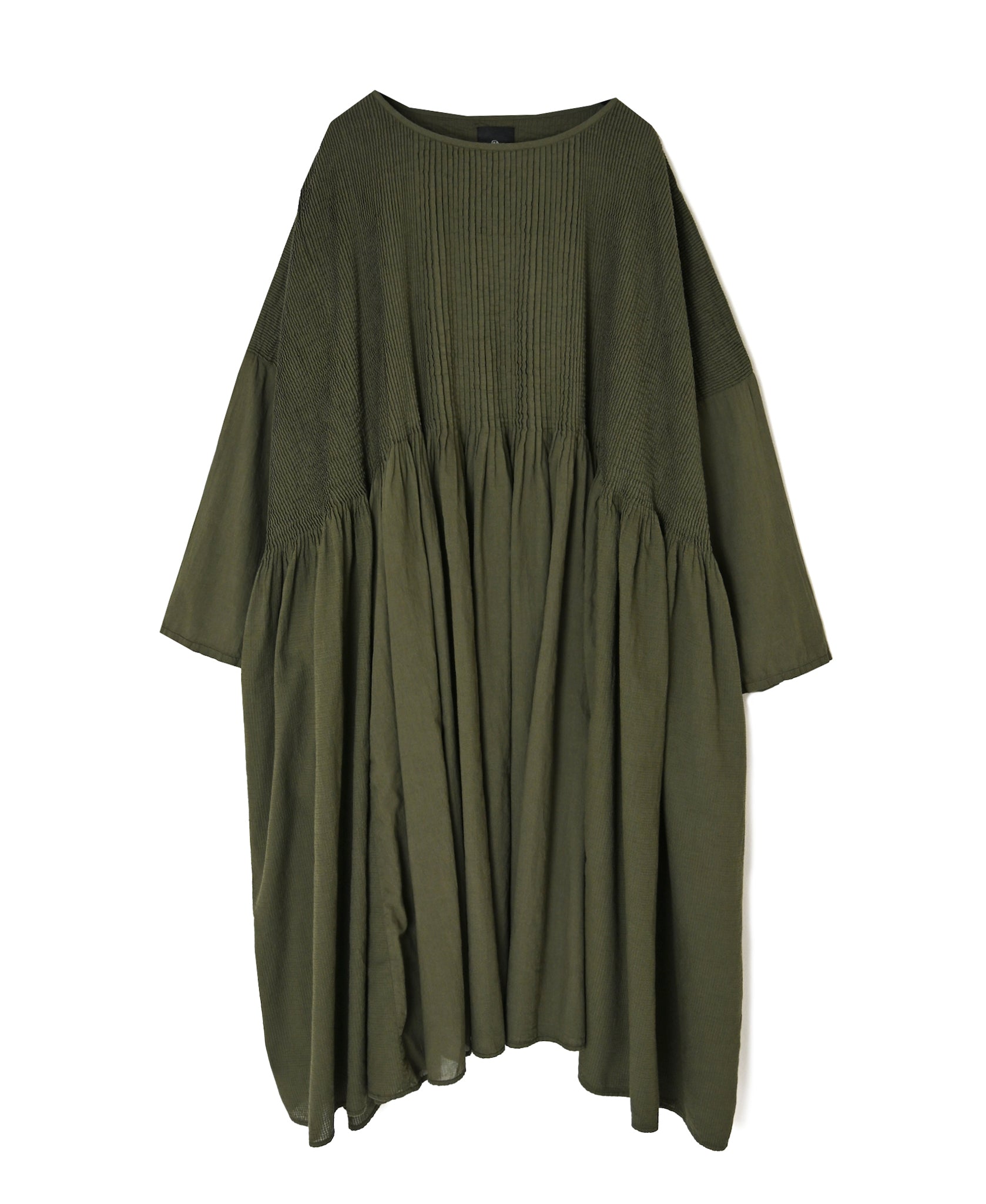 NMDS26602D ORGANIC MICRO CHECK&VOILE PLAIN PATCHWORK OVERDYE PINTUCK PULLOVER DRESS