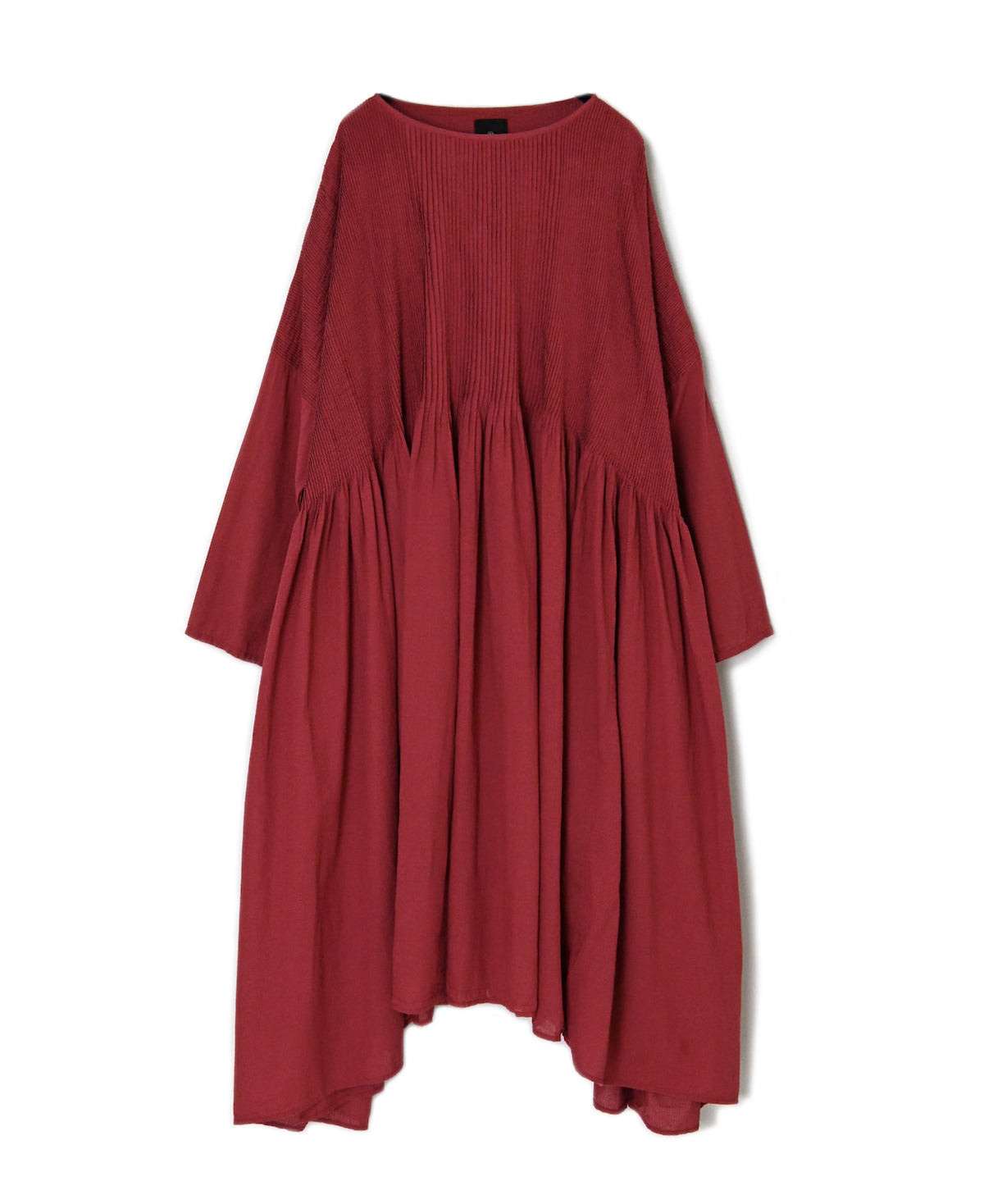 NMDS26602D ORGANIC MICRO CHECK&VOILE PLAIN PATCHWORK OVERDYE PINTUCK PULLOVER DRESS