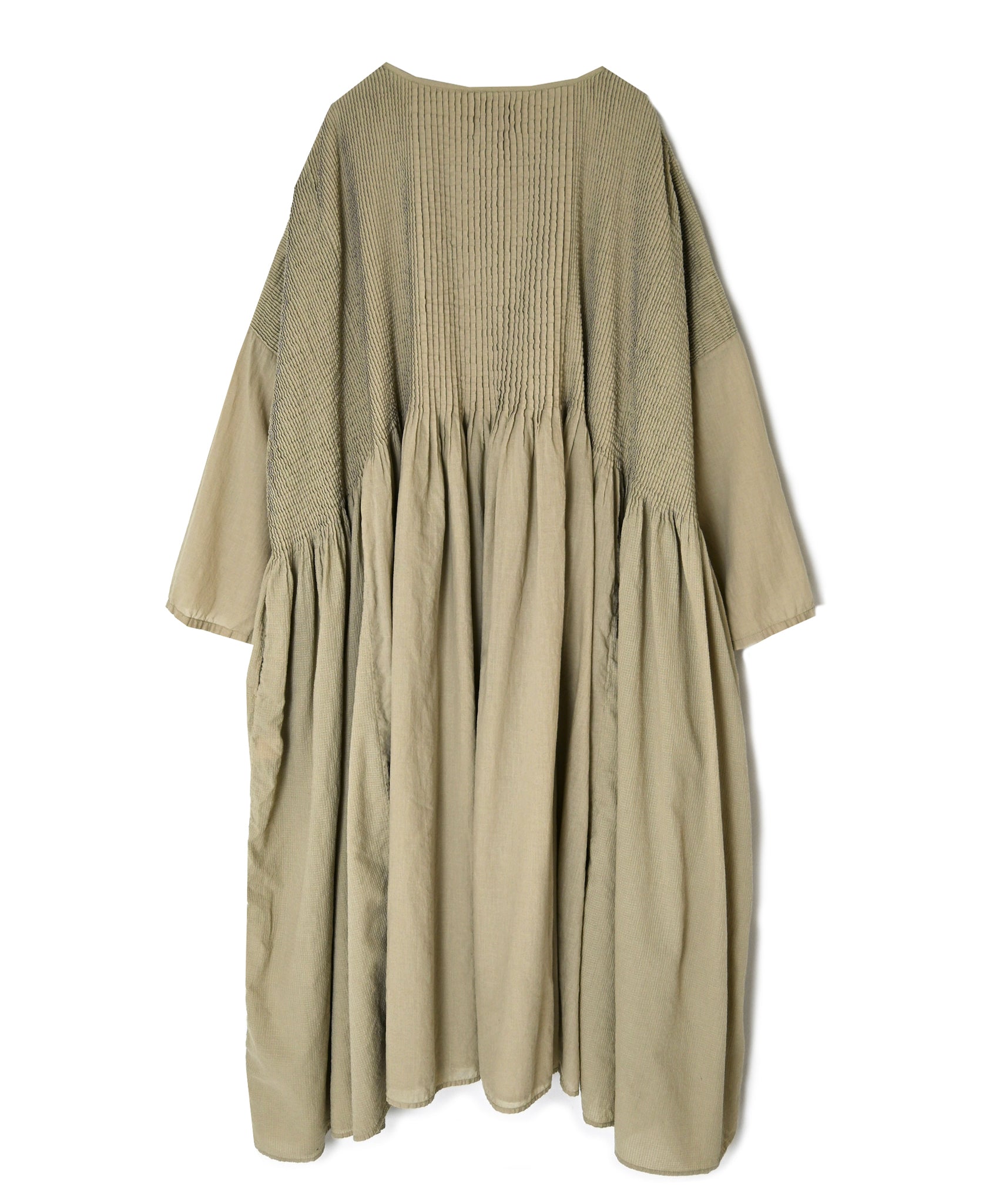 NMDS26602D ORGANIC MICRO CHECK&VOILE PLAIN PATCHWORK OVERDYE PINTUCK PULLOVER DRESS