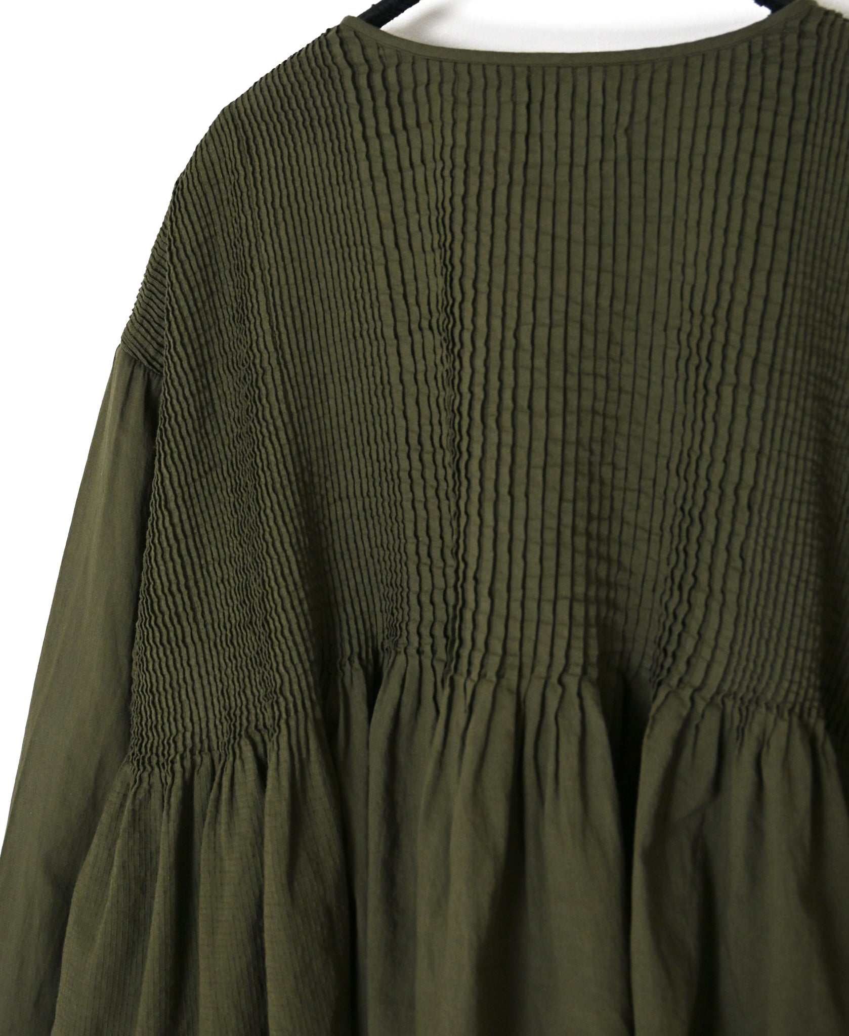 NMDS26603D ORGANIC MICRO CHECK&VOILE PLAIN PATCHWORK OVERDYE CREW-NECK BUTTON SHIRT WITH PINTUCK