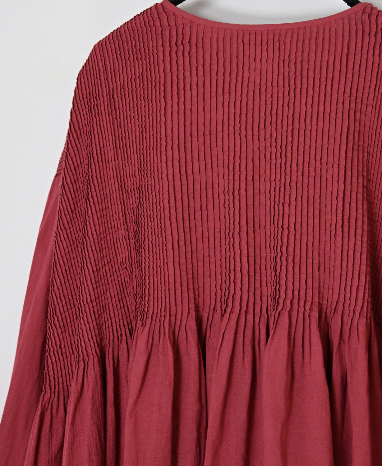 NMDS26603D ORGANIC MICRO CHECK&VOILE PLAIN PATCHWORK OVERDYE CREW-NECK BUTTON SHIRT WITH PINTUCK