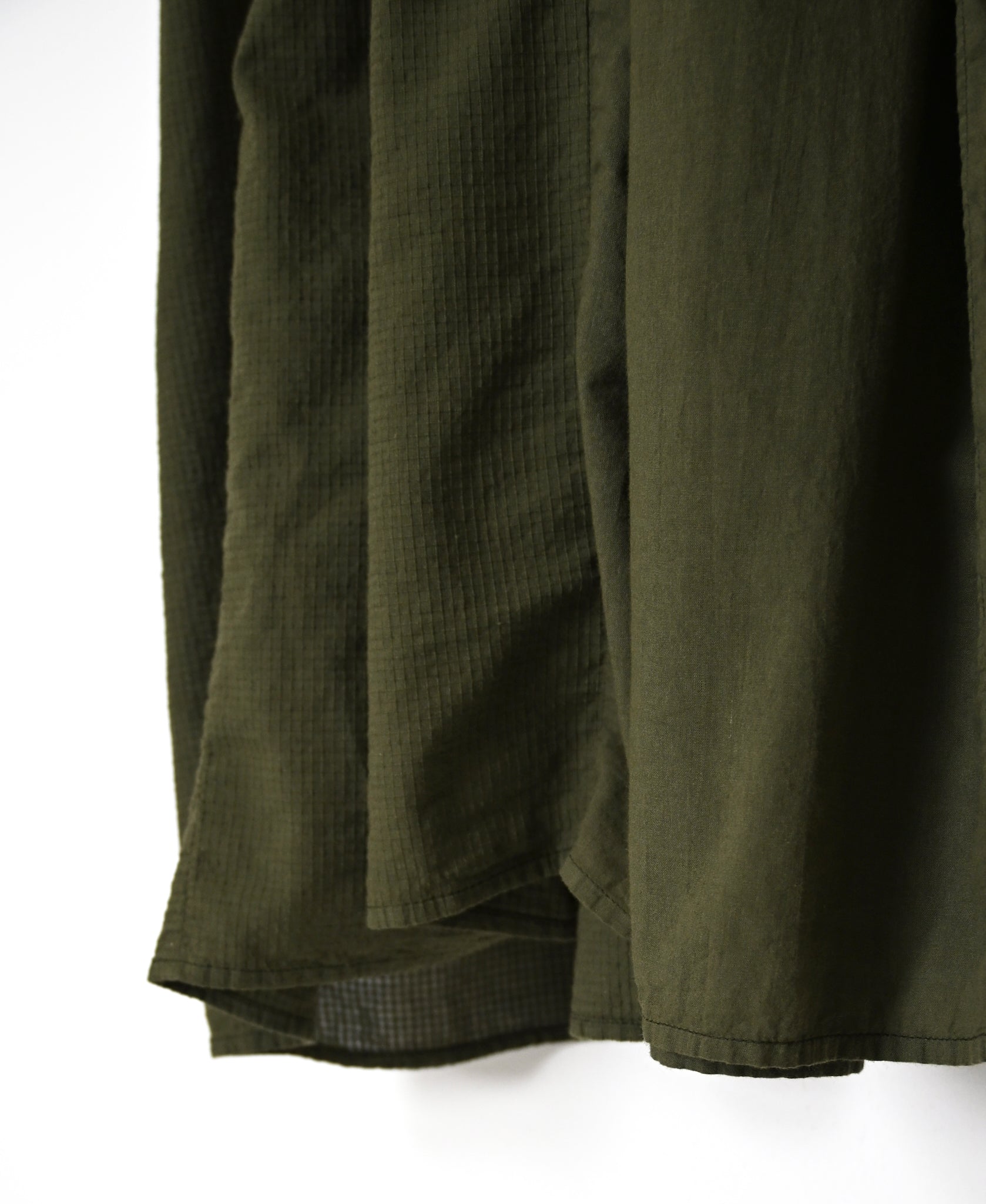 NMDS26604D ORGANIC MICRO CHECK&VOILE PLAIN PATCHWORK OVERDYE CREW-NECK BUTTON SHIRT MAXI DRESS WITH PINTUCK