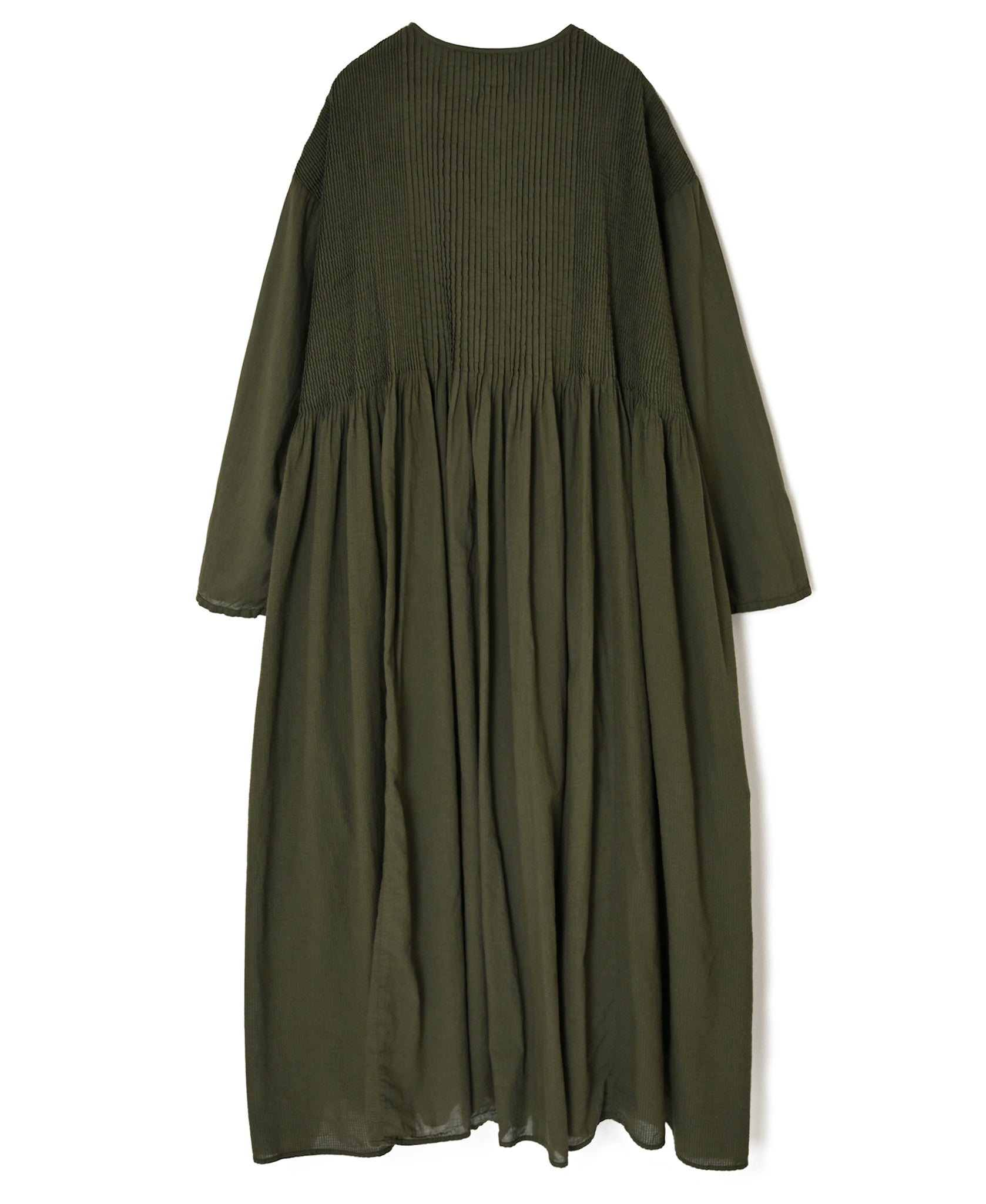 NMDS26604D ORGANIC MICRO CHECK&VOILE PLAIN PATCHWORK OVERDYE CREW-NECK BUTTON SHIRT MAXI DRESS WITH PINTUCK