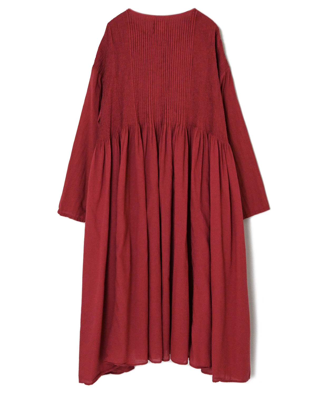 NMDS26604D ORGANIC MICRO CHECK&VOILE PLAIN PATCHWORK OVERDYE CREW-NECK BUTTON SHIRT MAXI DRESS WITH PINTUCK