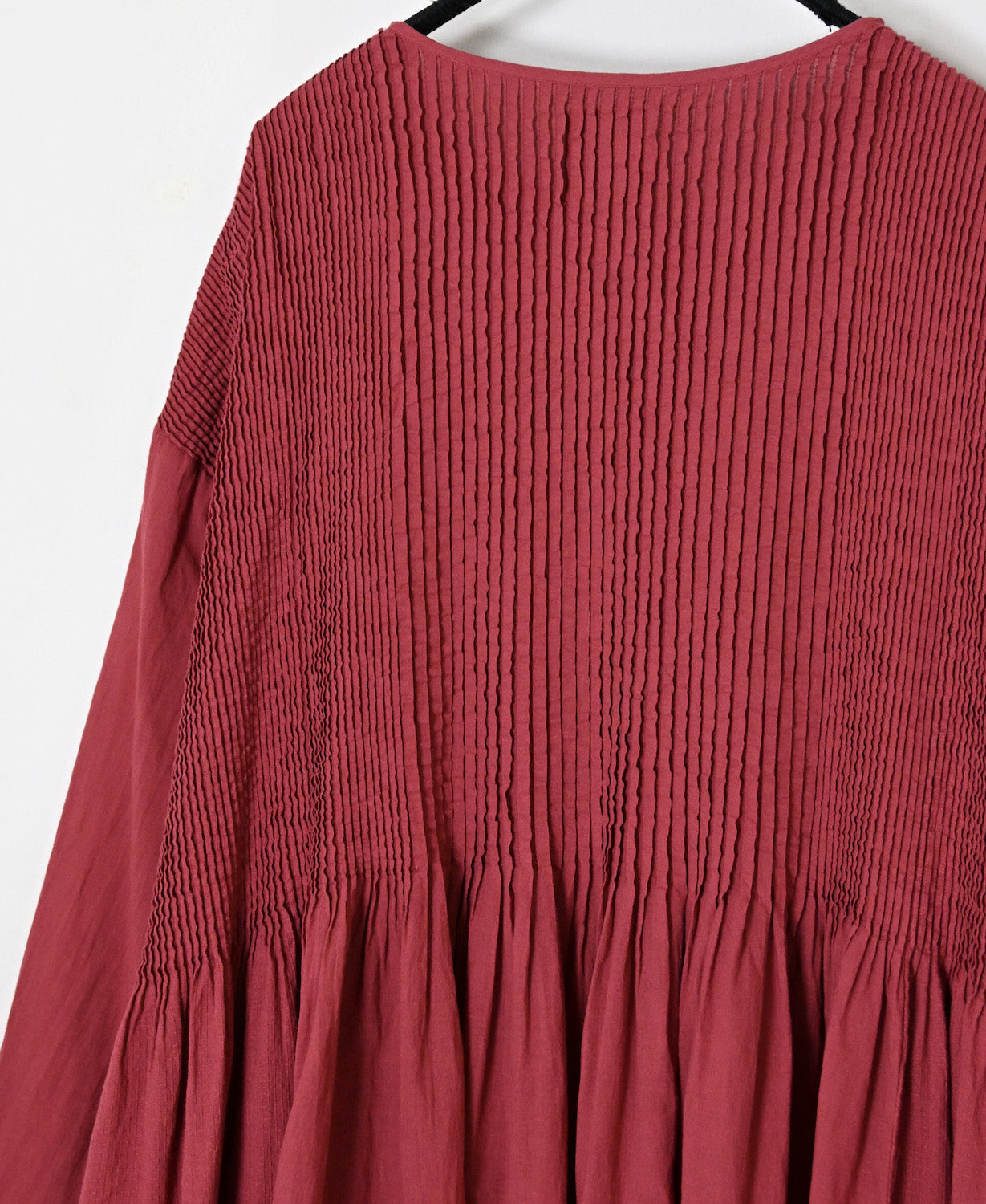 NMDS26604D ORGANIC MICRO CHECK&VOILE PLAIN PATCHWORK OVERDYE CREW-NECK BUTTON SHIRT MAXI DRESS WITH PINTUCK