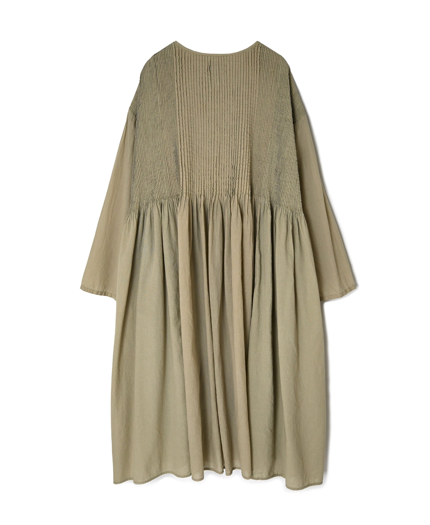 NMDS26604D ORGANIC MICRO CHECK&VOILE PLAIN PATCHWORK OVERDYE CREW-NECK BUTTON SHIRT MAXI DRESS WITH PINTUCK
