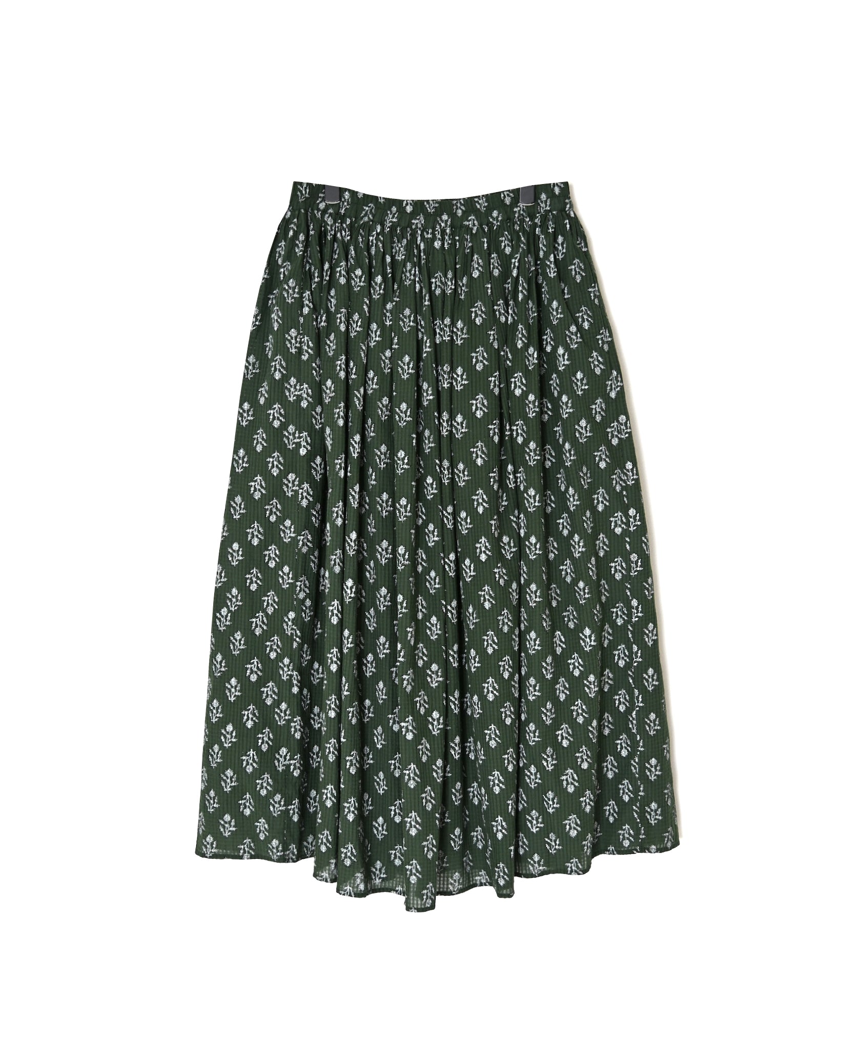 NMDS26615 80s ORGANIC SMALL CHECK MEDIUM FLOWER BLOCK PRINT GATHERED SKIRT WITH LINING