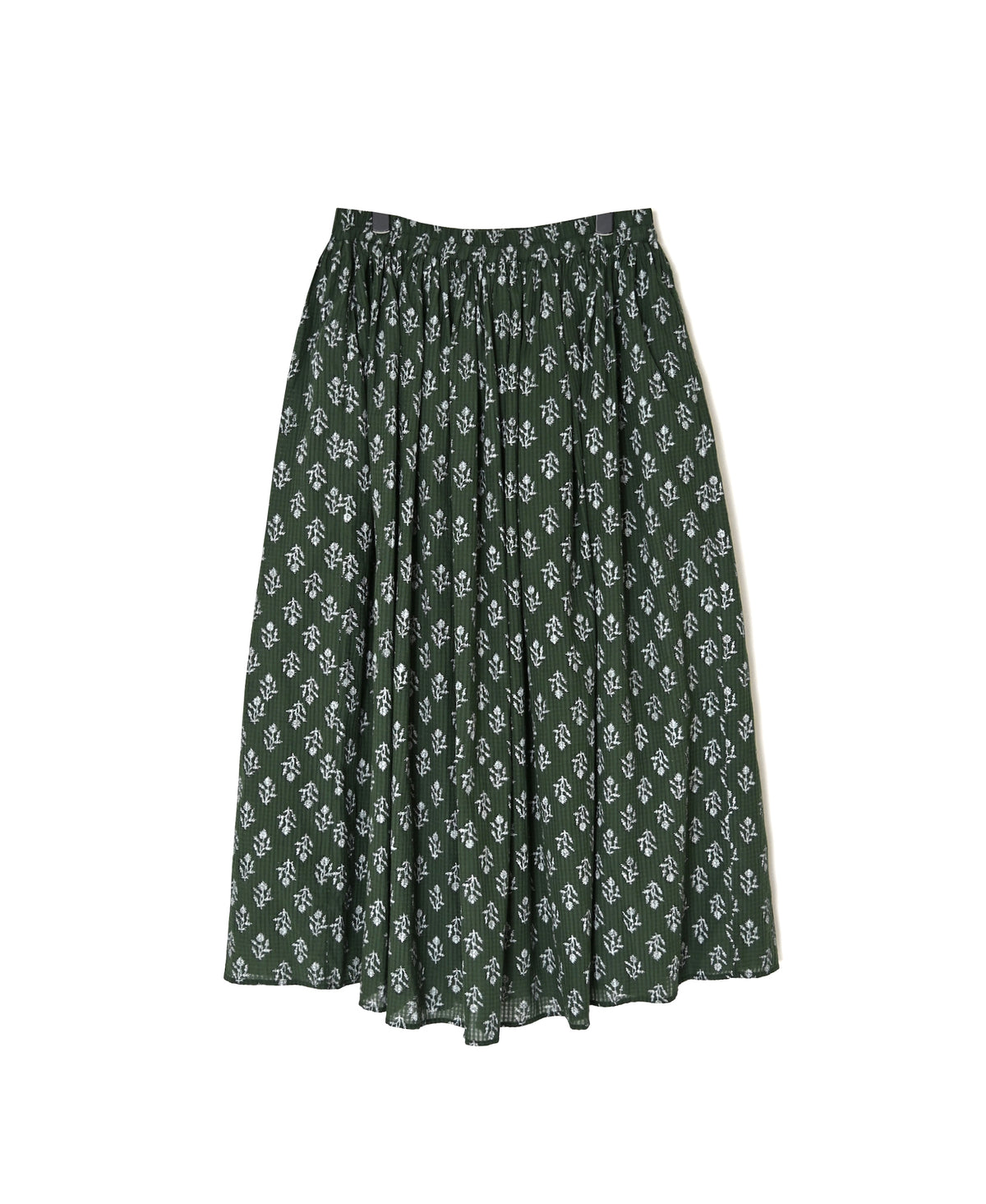 NMDS26615 80s ORGANIC SMALL CHECK MEDIUM FLOWER BLOCK PRINT GATHERED SKIRT WITH LINING