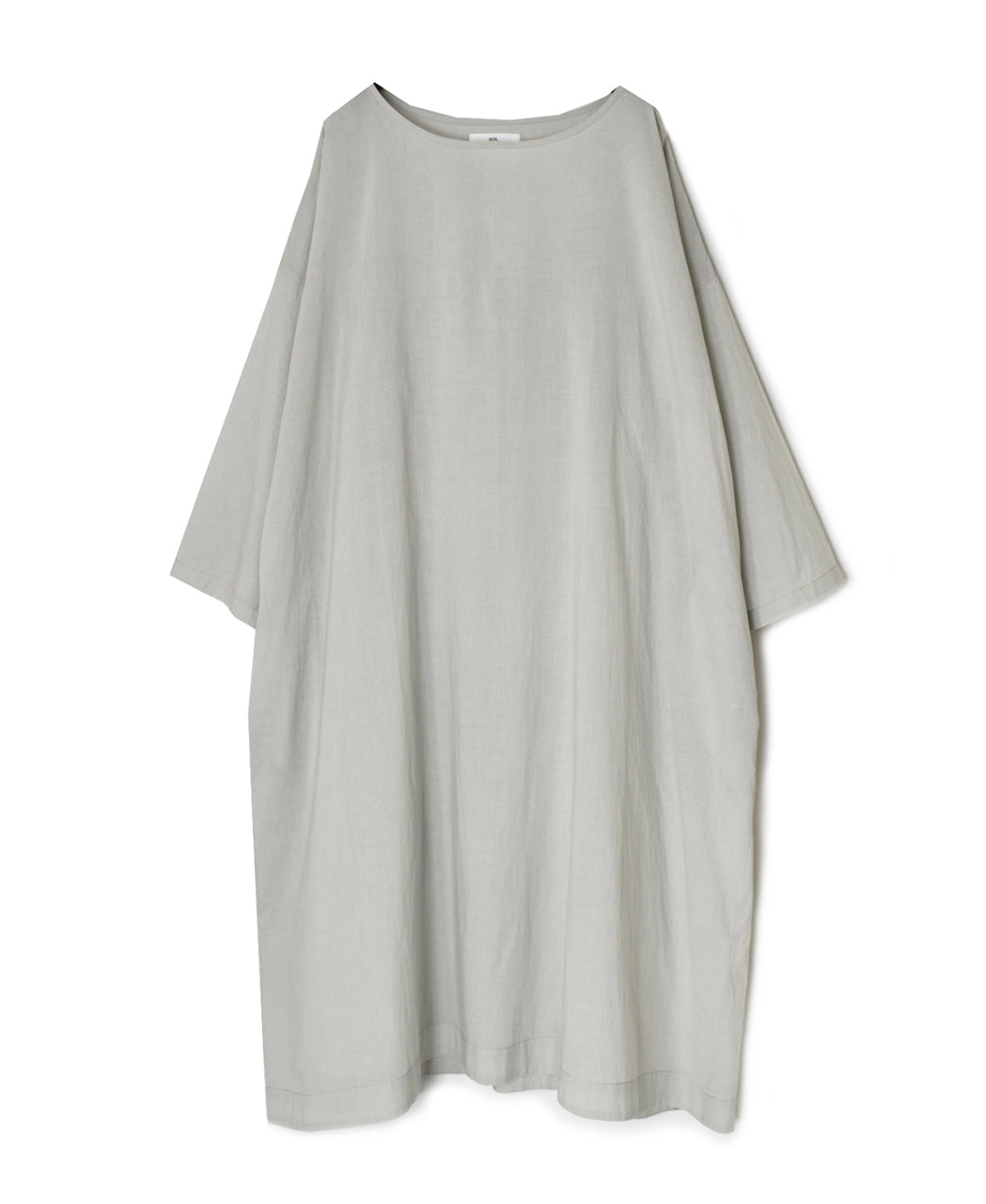 NSL26003 60s CAMBRIC PLAIN CREW-NECK BACK SIDE GATHERED DRESS WITH LINING